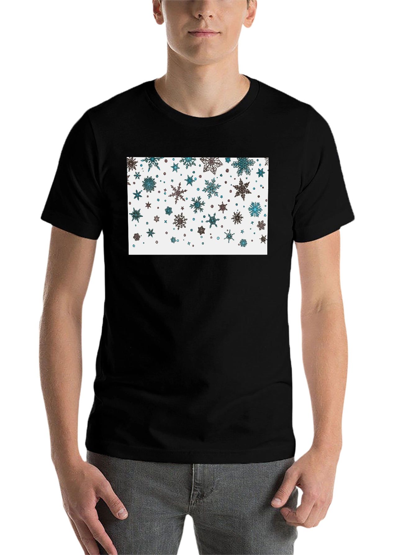 Black Snowflake Pattern Black T-Shirt view 7