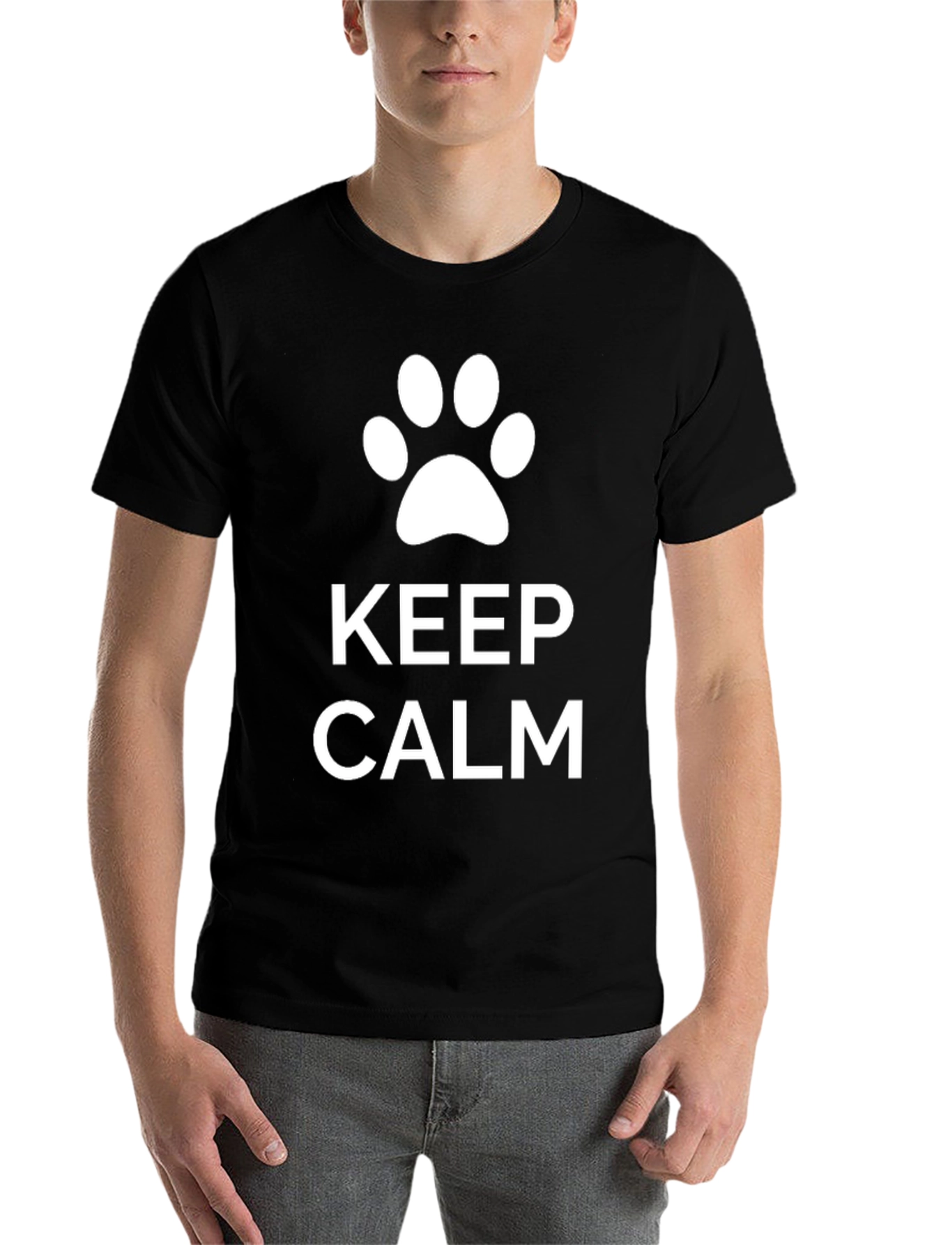 Black Keep Calm Dog Paw T-Shirt - Black Cotton Blend view 7