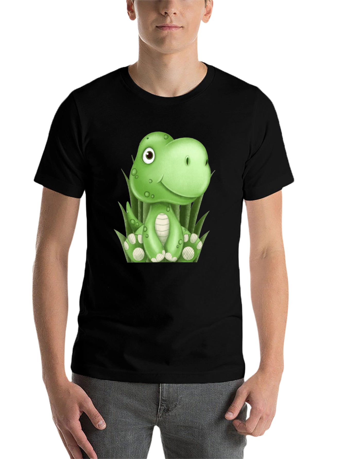 Black Cute Cartoon Dinosaur Black T-Shirt view 7