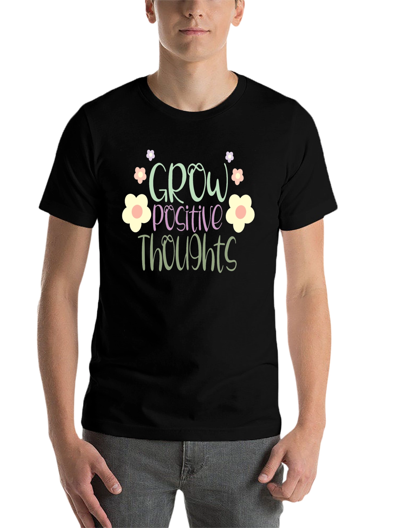Black Grow Positive Thoughts Graphic Tee view 7