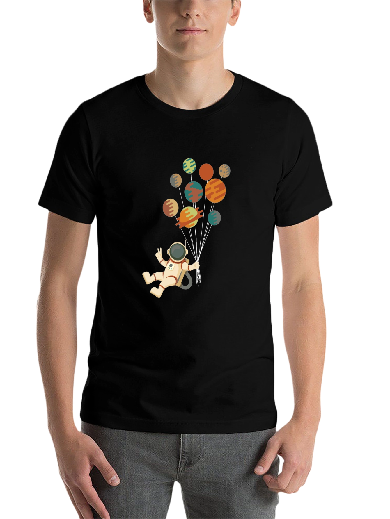 Black Astronaut Planets Graphic Tee - Black Cotton Blend view 7
