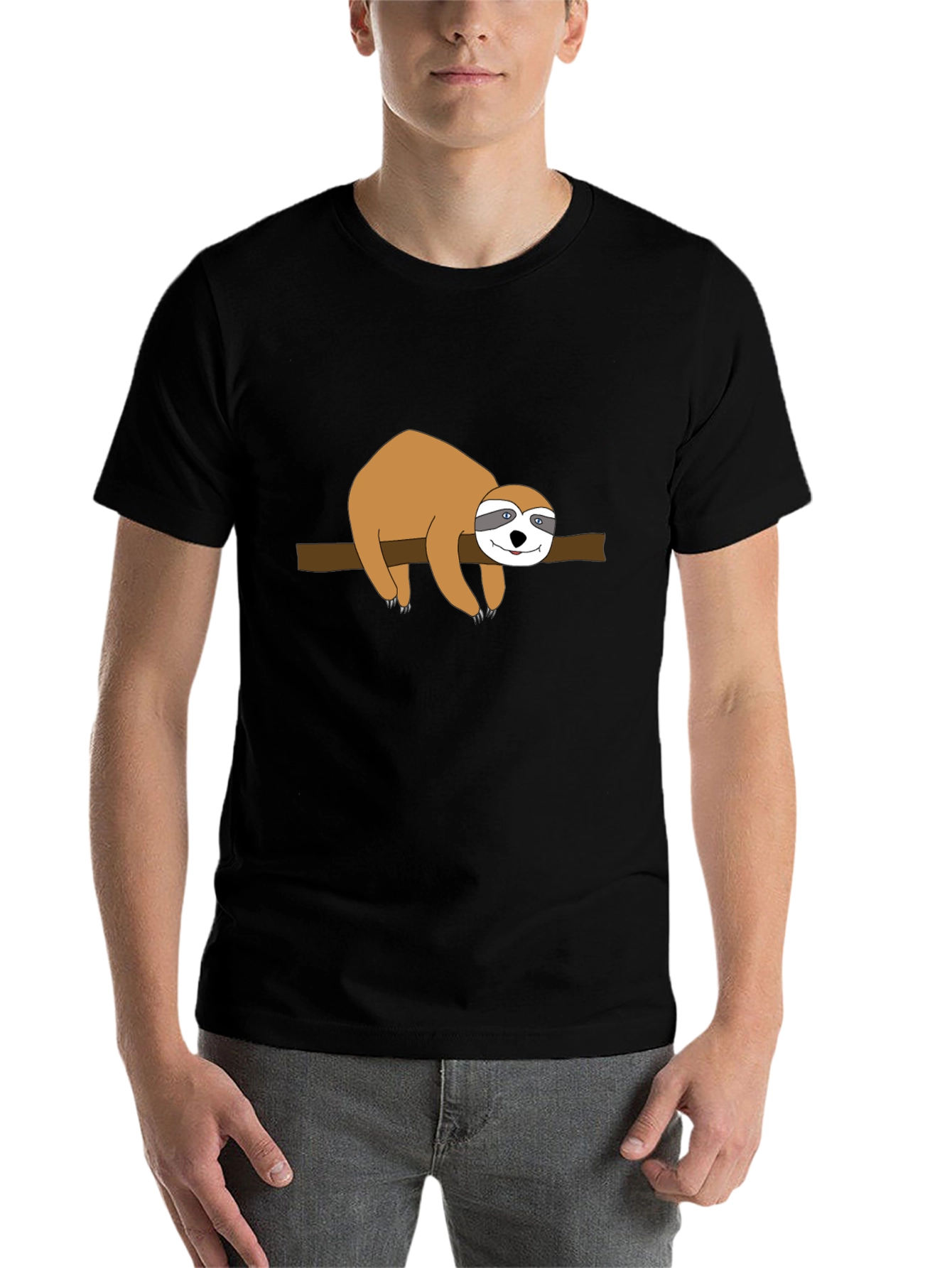 Black Sloth on Branch Graphic Tee - Black Cotton T-Shirt view 7
