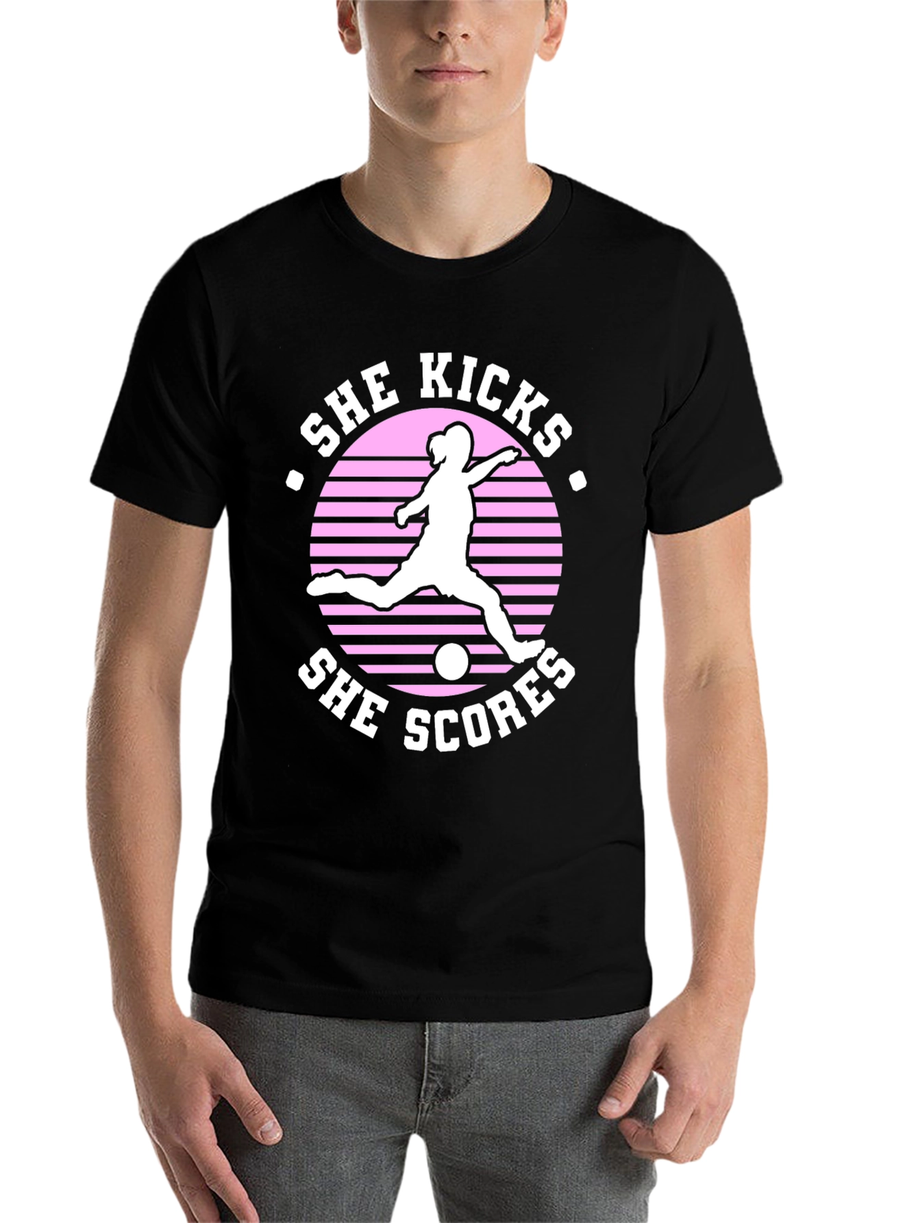 Black She Kicks She Scores Graphic T-Shirt view 7