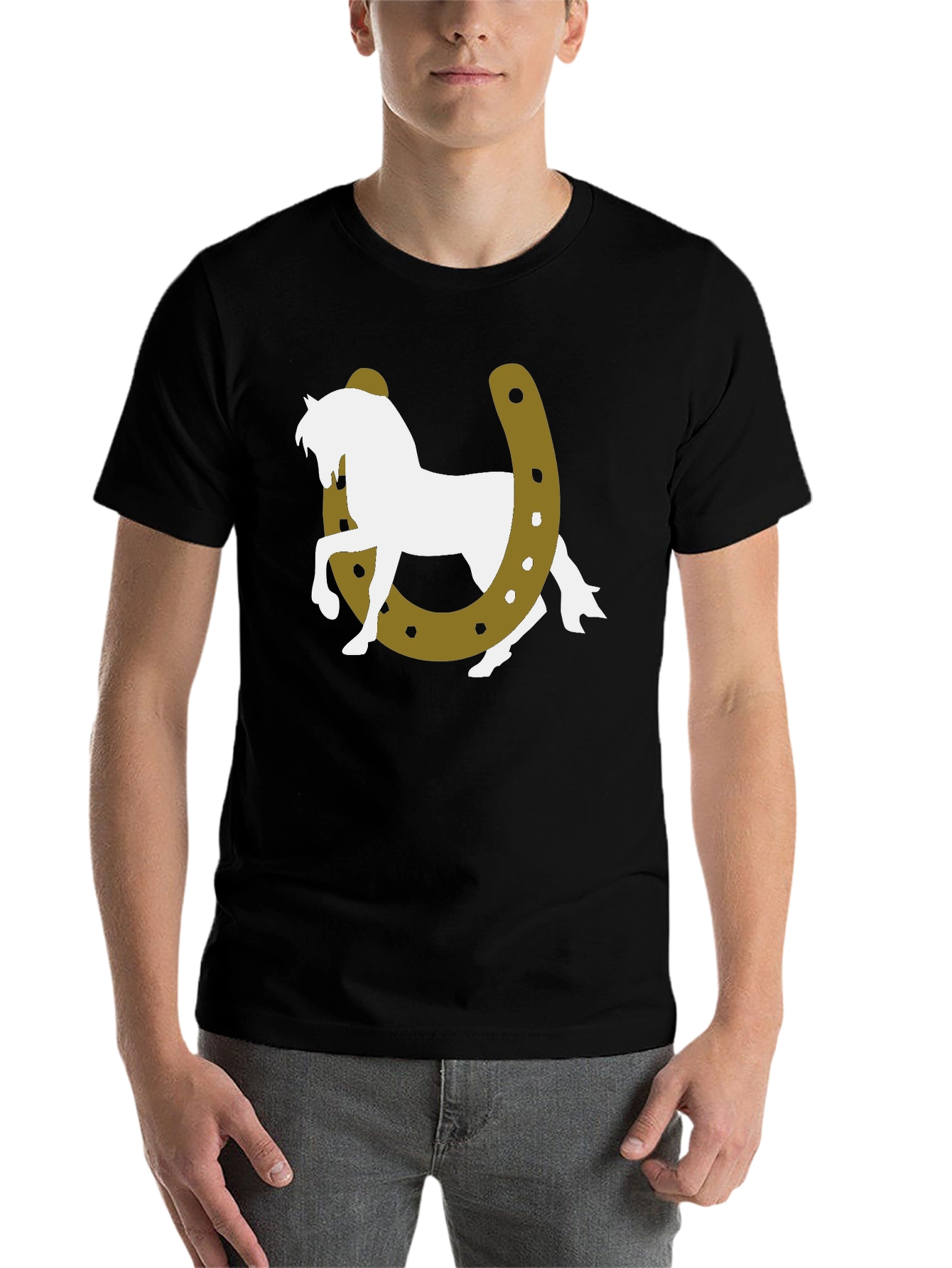 Black Lucky Horse Graphic Tee - Black Cotton T-Shirt view 7