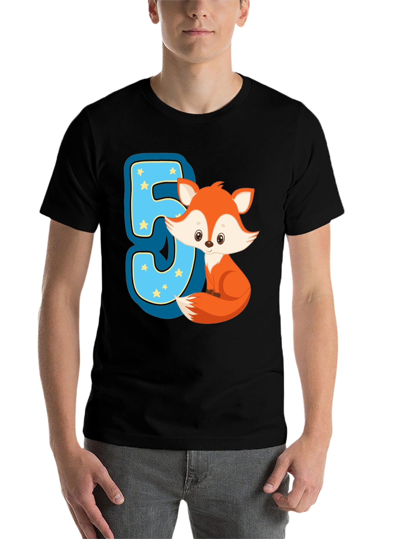 Black Fox 5th Birthday T-Shirt view 7