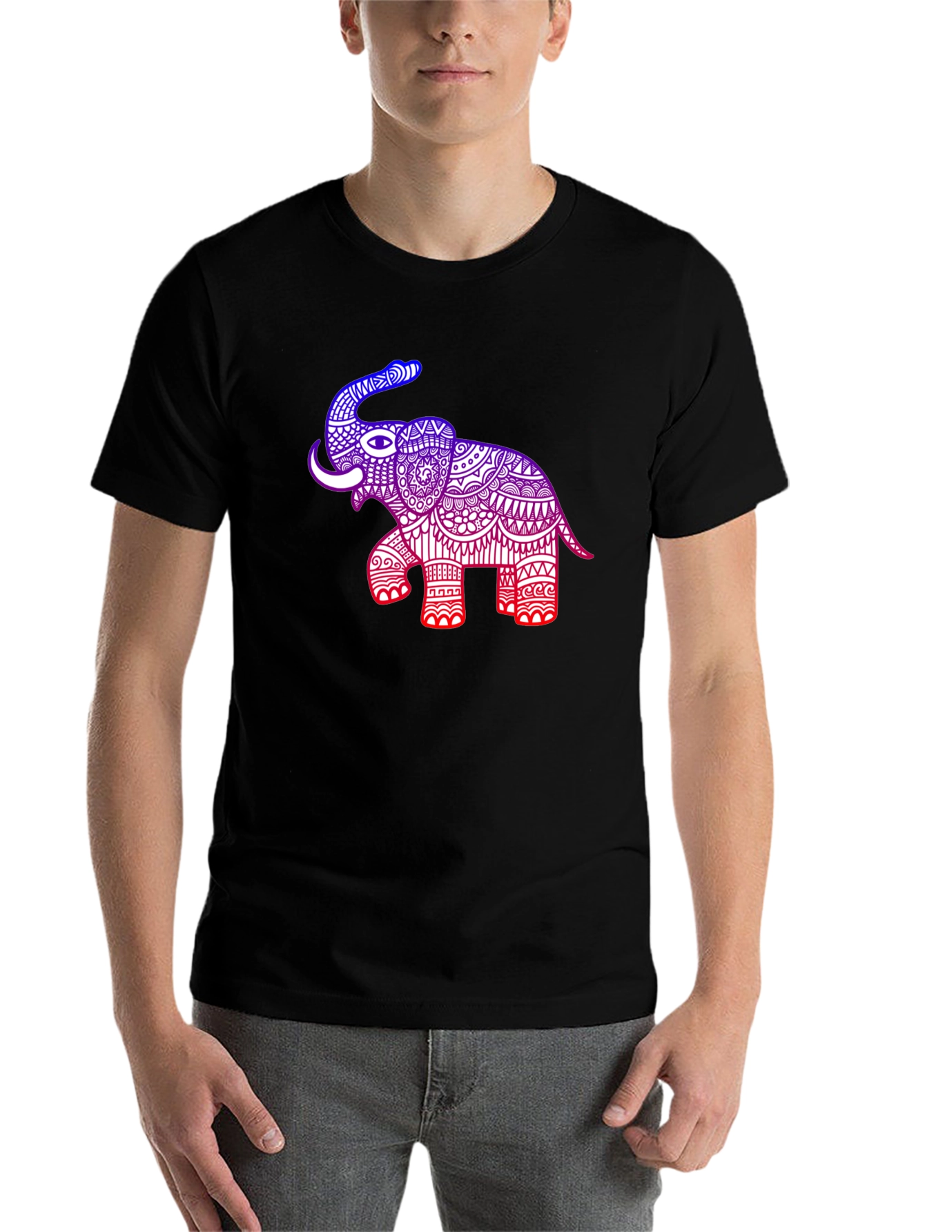 Black Elephant Graphic Tee - Black Cotton Blend Casual Shirt view 7