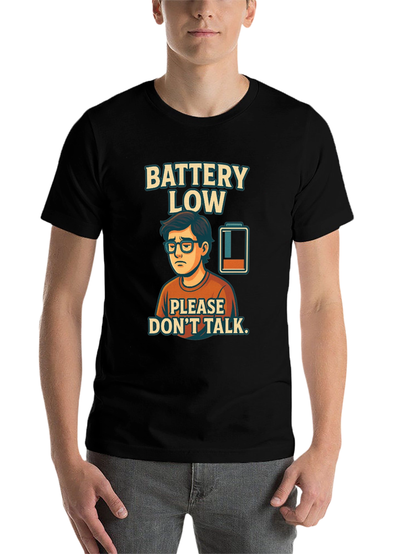 Black Battery Low Funny Graphic T-Shirt view 7