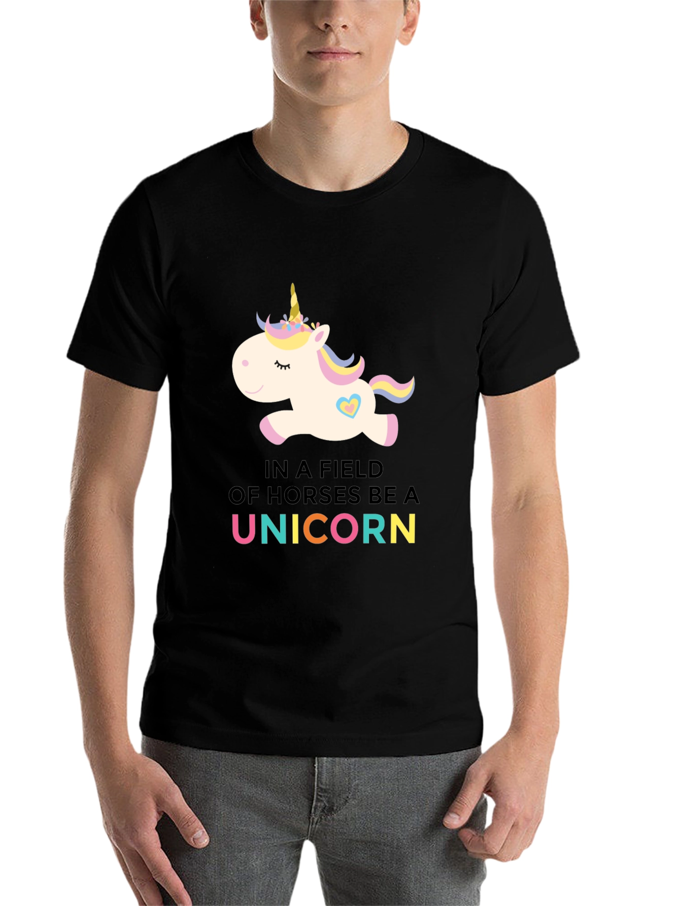Black Be A Unicorn Black T-Shirt view 7