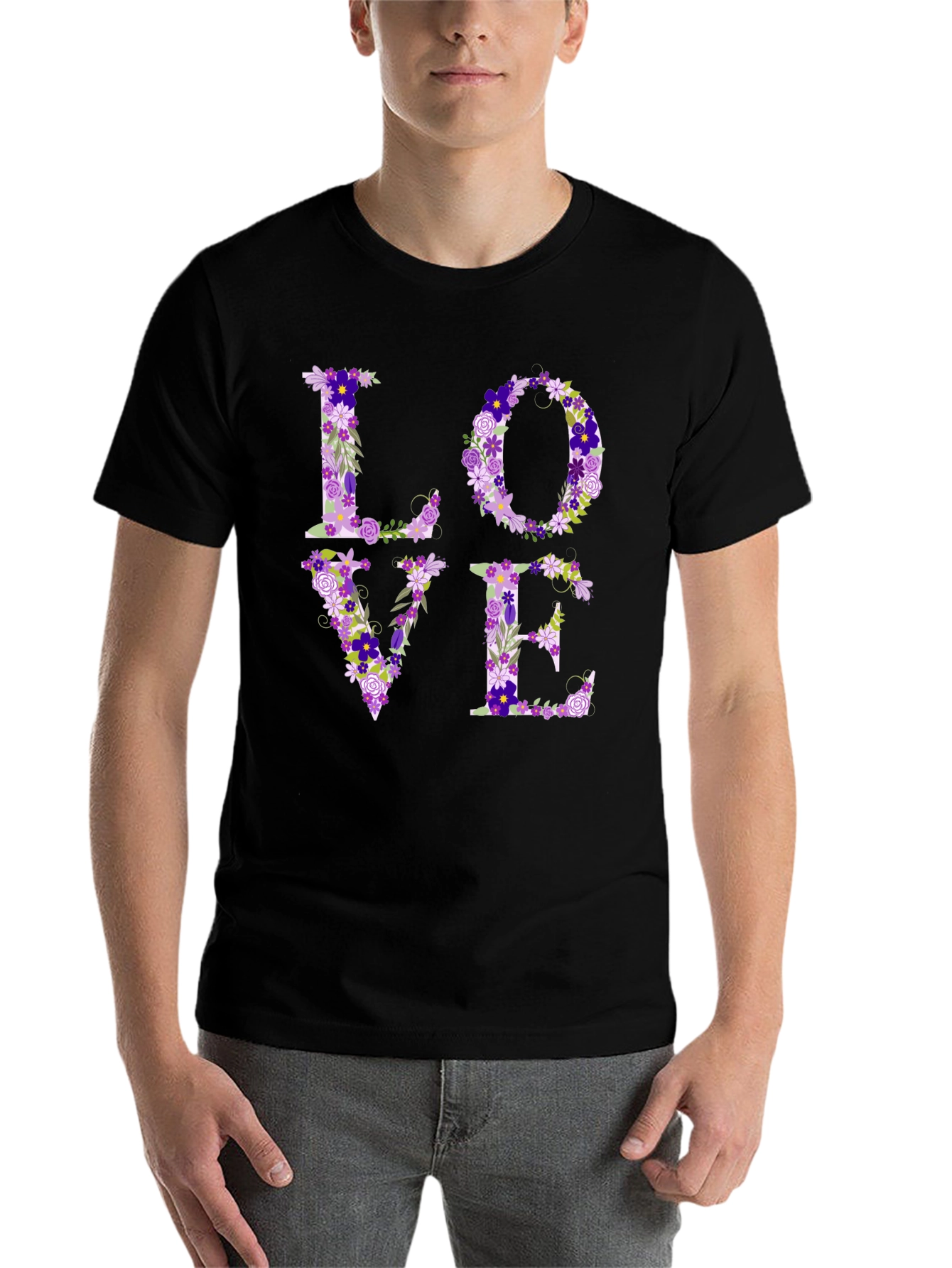 Black Floral LOVE Graphic Tee - Unisex Casual Shirt view 7