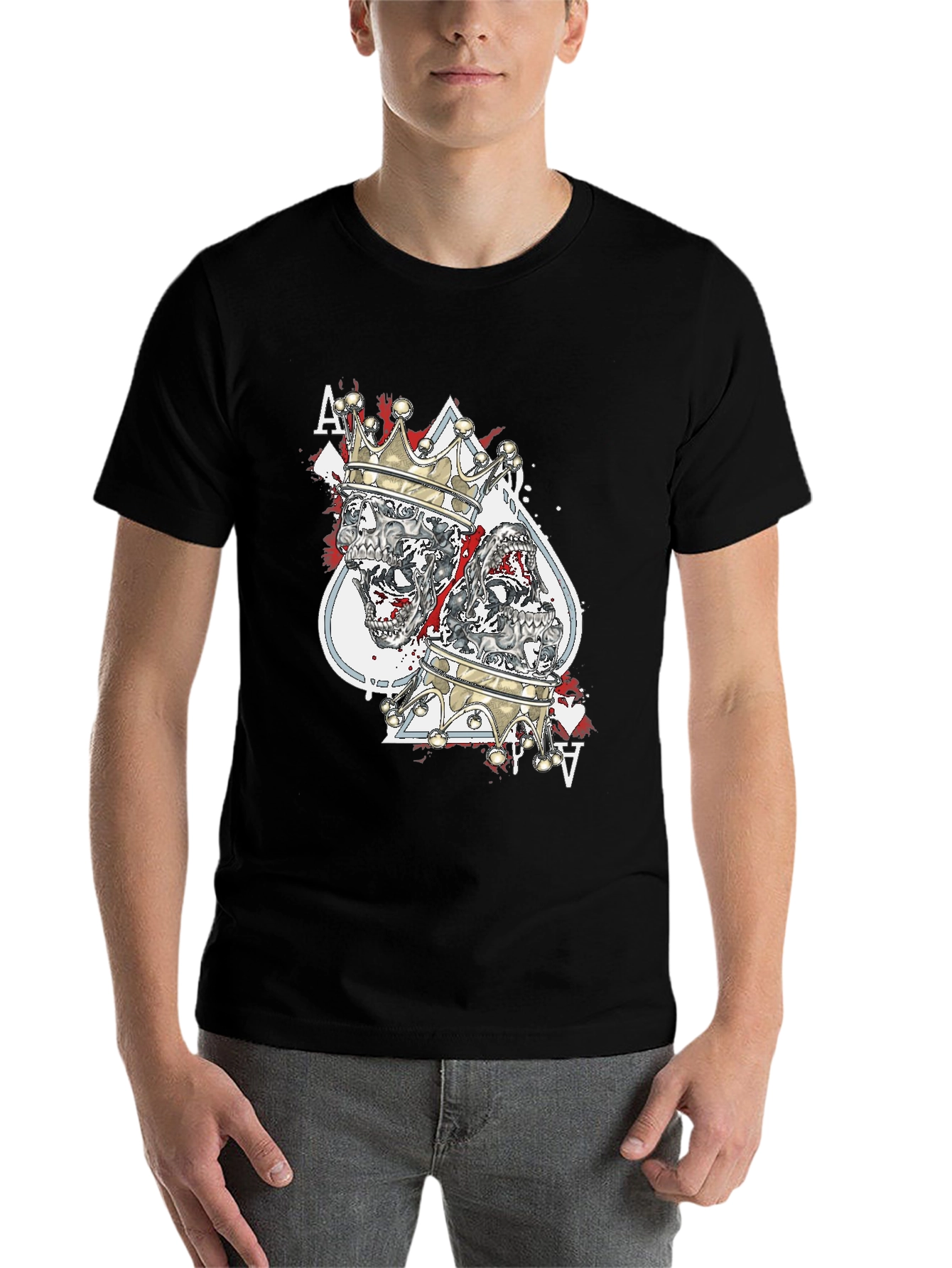 Black King & Ace Skull Graphic Tee - Black Crew Neck view 7