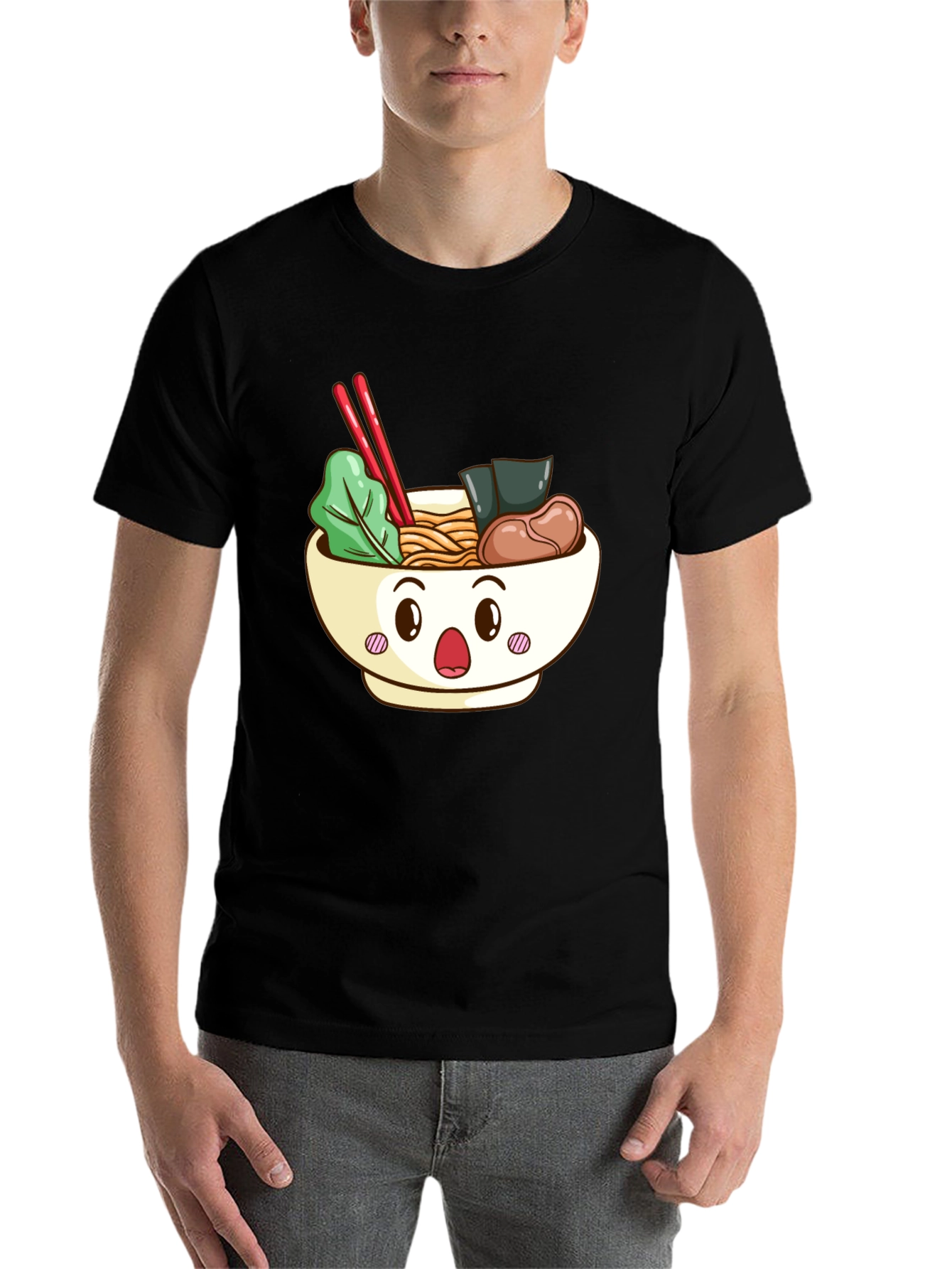 Black Cute Ramen Bowl Graphic T-Shirt - Black view 7