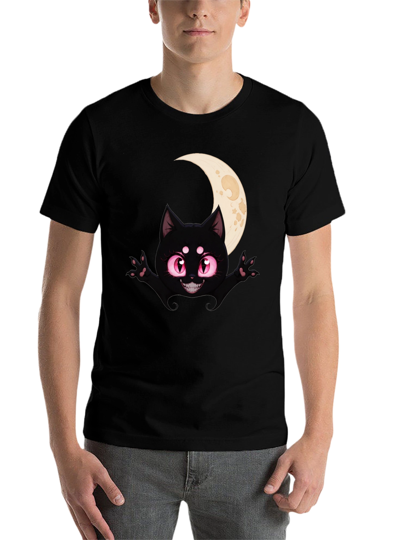 Black Black Cat Moon T-Shirt - Halloween Style view 7