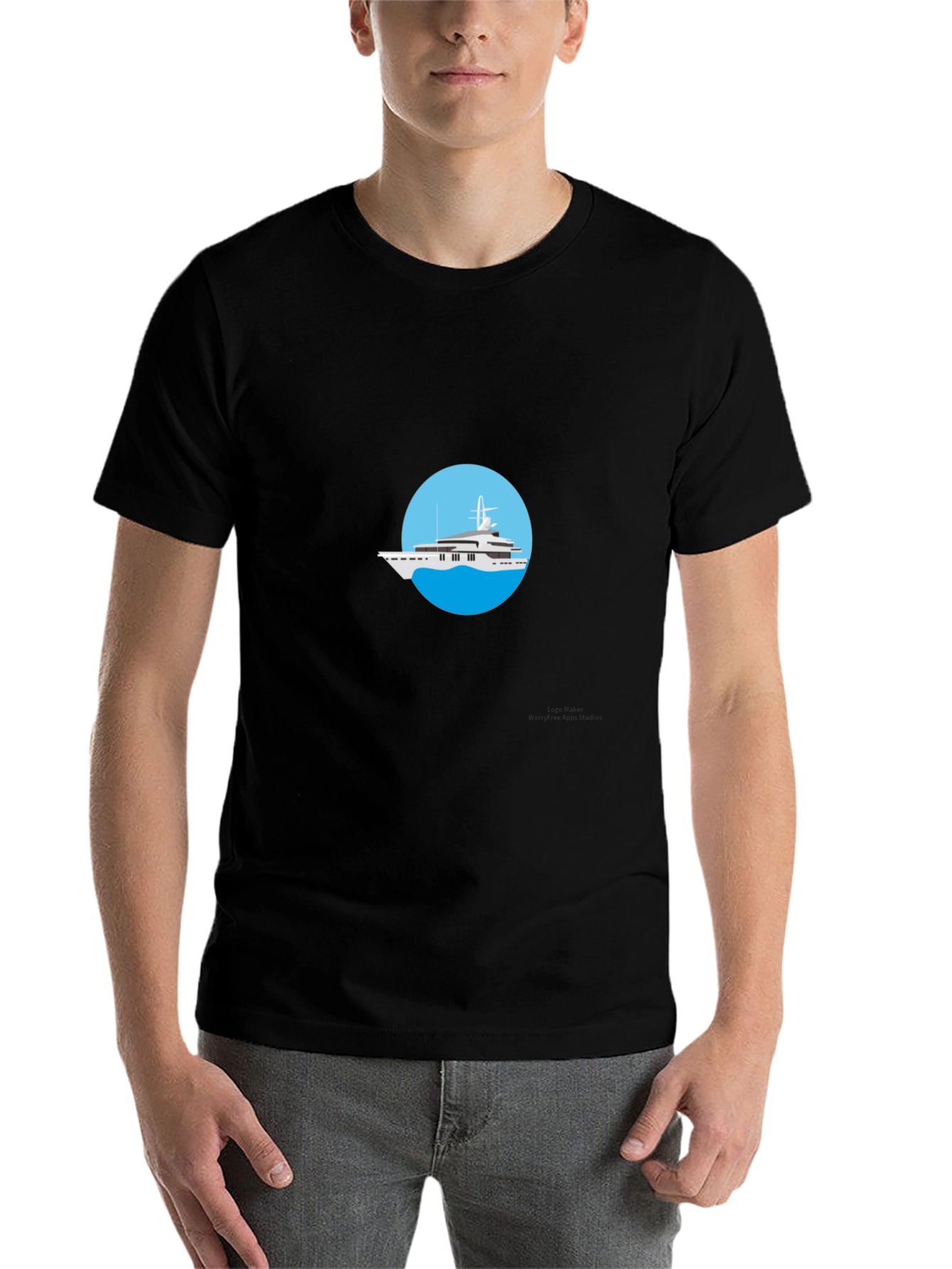 Black Luxury Yacht Graphic Tee - Black Cotton T-Shirt view 7