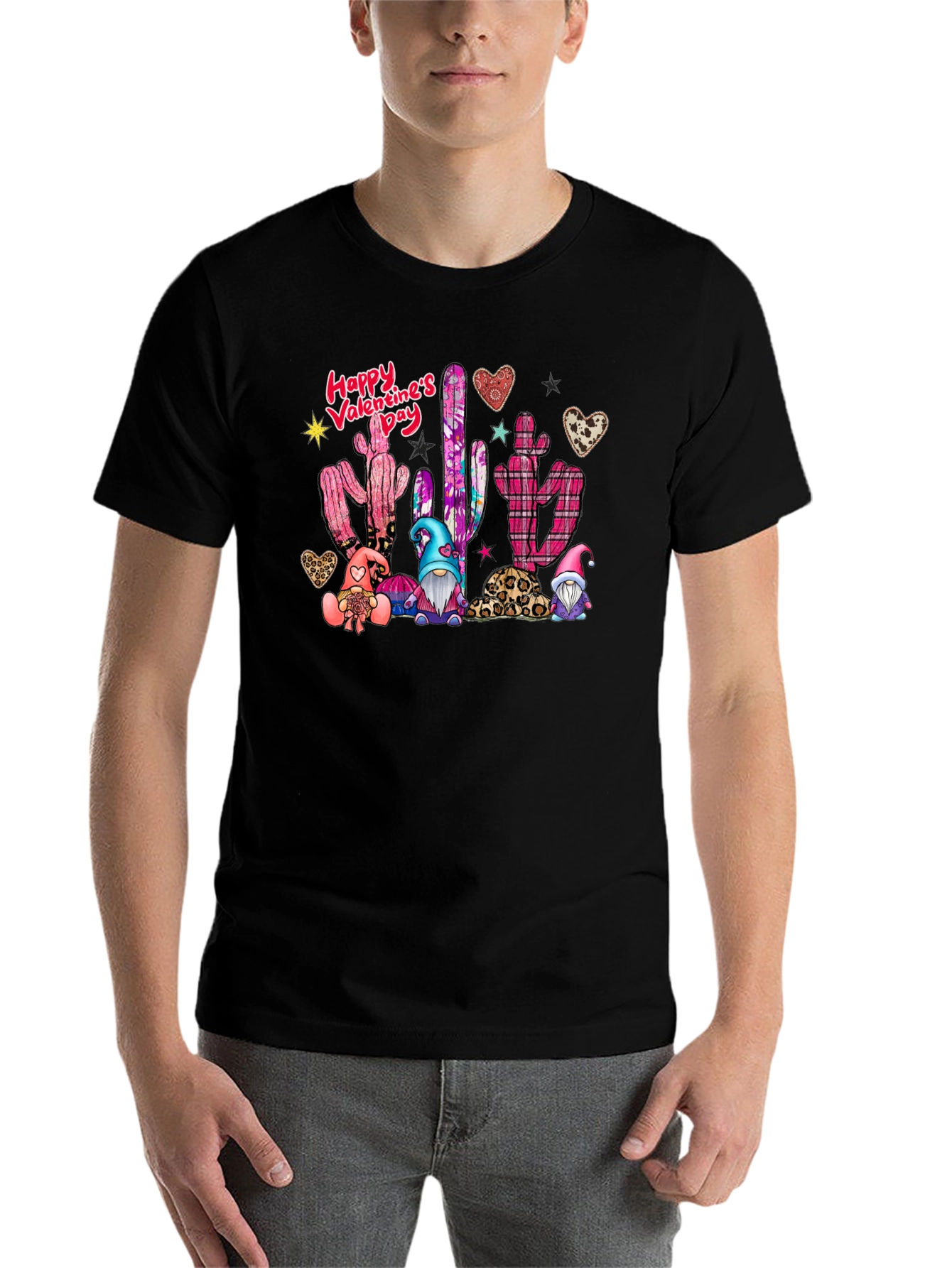 Valentine's Day Cactus Gnomes Black T-Shirt - 7