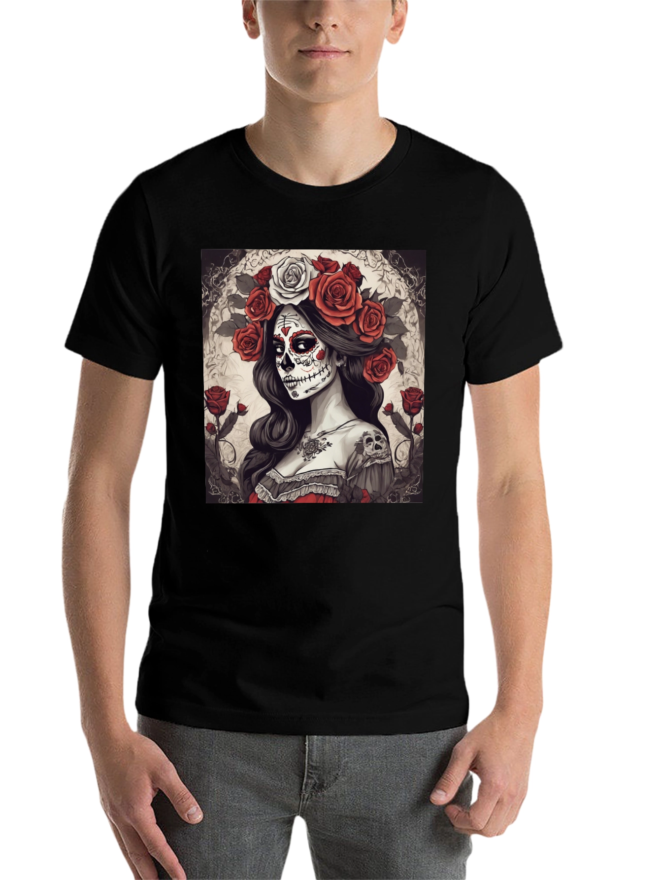 Black Day of the Dead Woman Graphic T-Shirt view 7