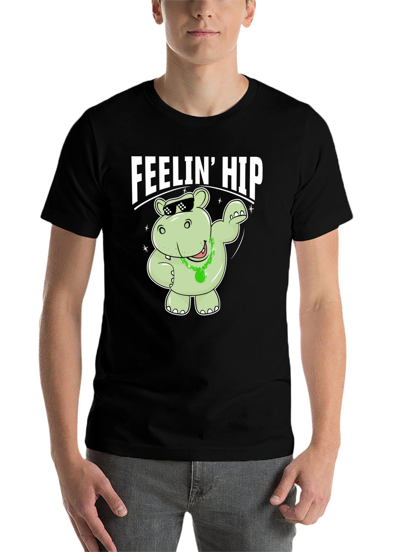 Black Feelin' Hip Hippo T-Shirt - Black view 7