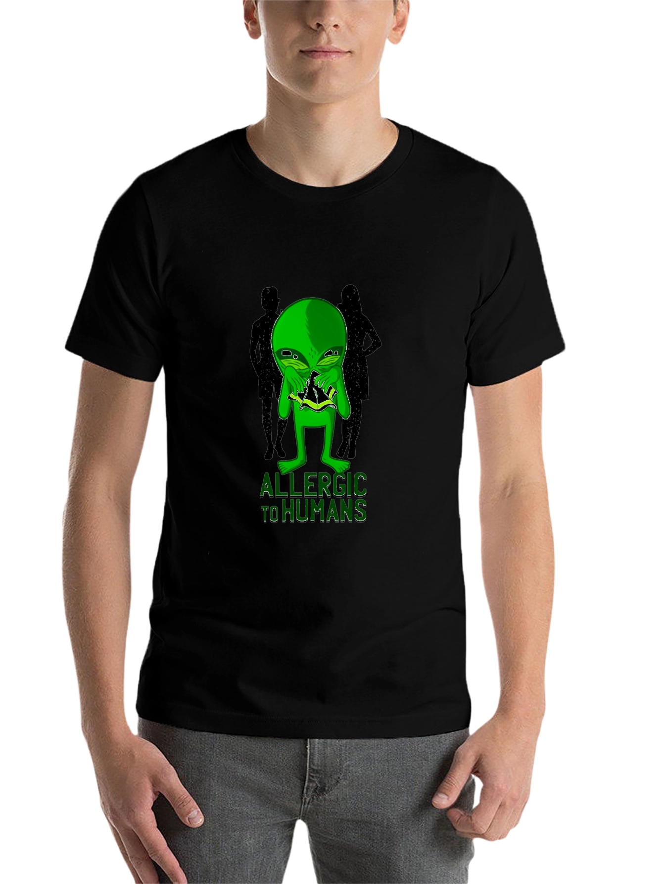 Black Allergic to Humans Alien Graphic T-Shirt view 7