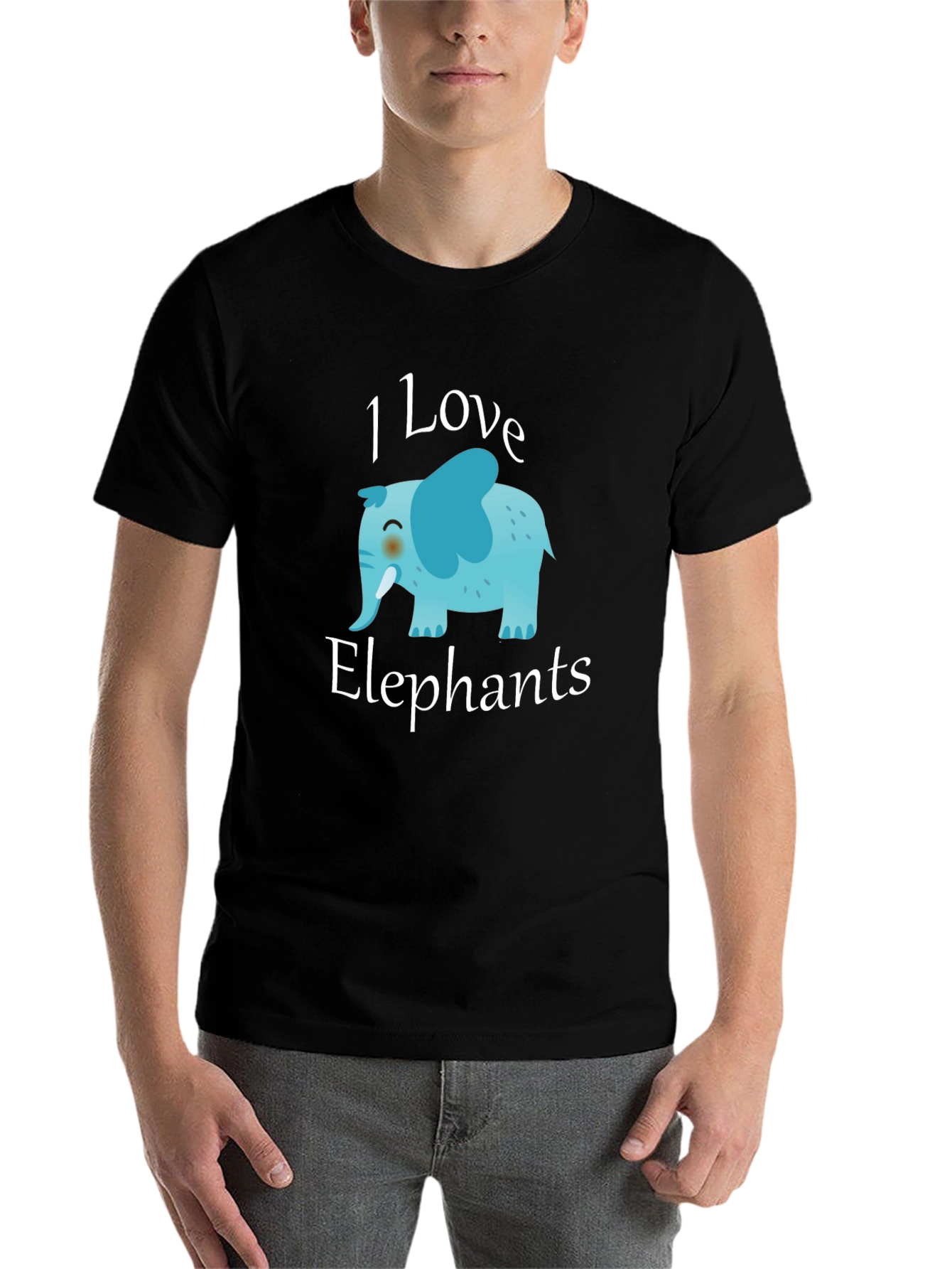 Black I Love Elephants Graphic T-Shirt view 7