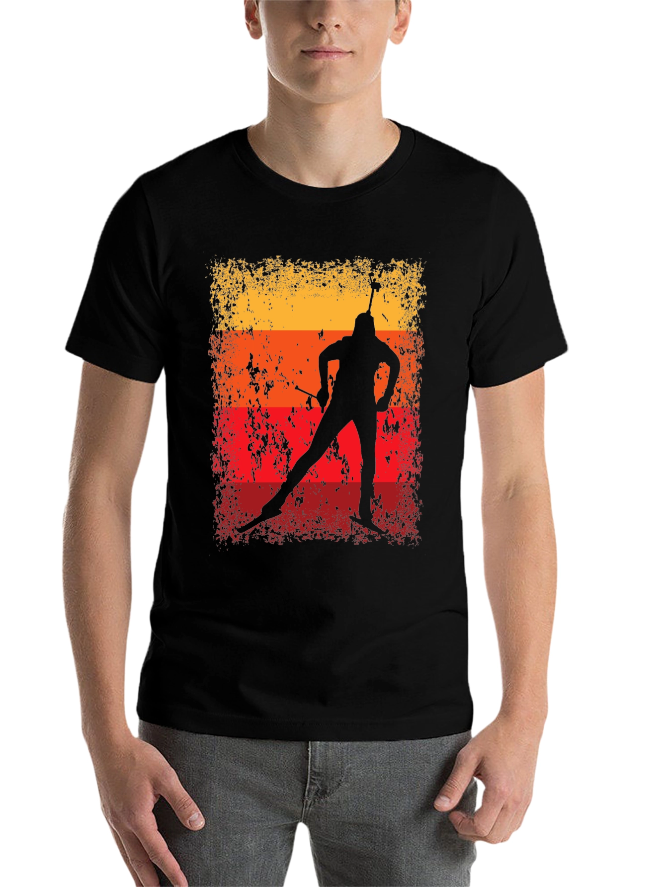 Black Vintage Biathlon T-Shirt - Retro Athlete Design view 7