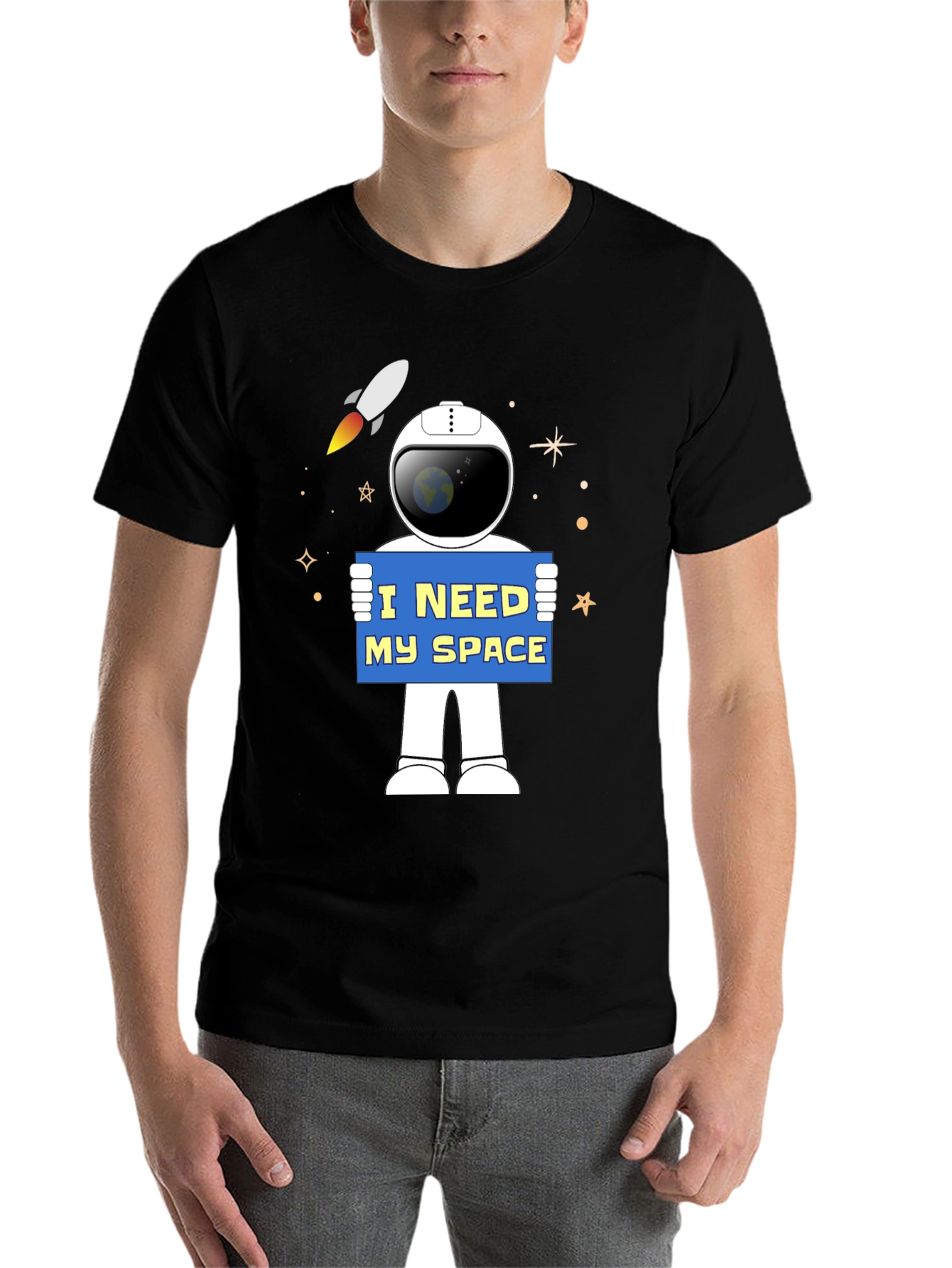 Black I Need My Space Astronaut Graphic T-Shirt view 7