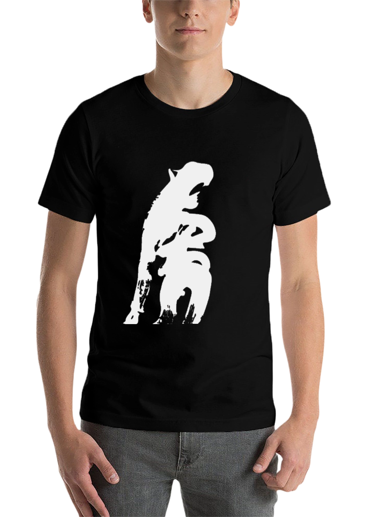 Black Black T-Shirt with White Hippo Design view 7