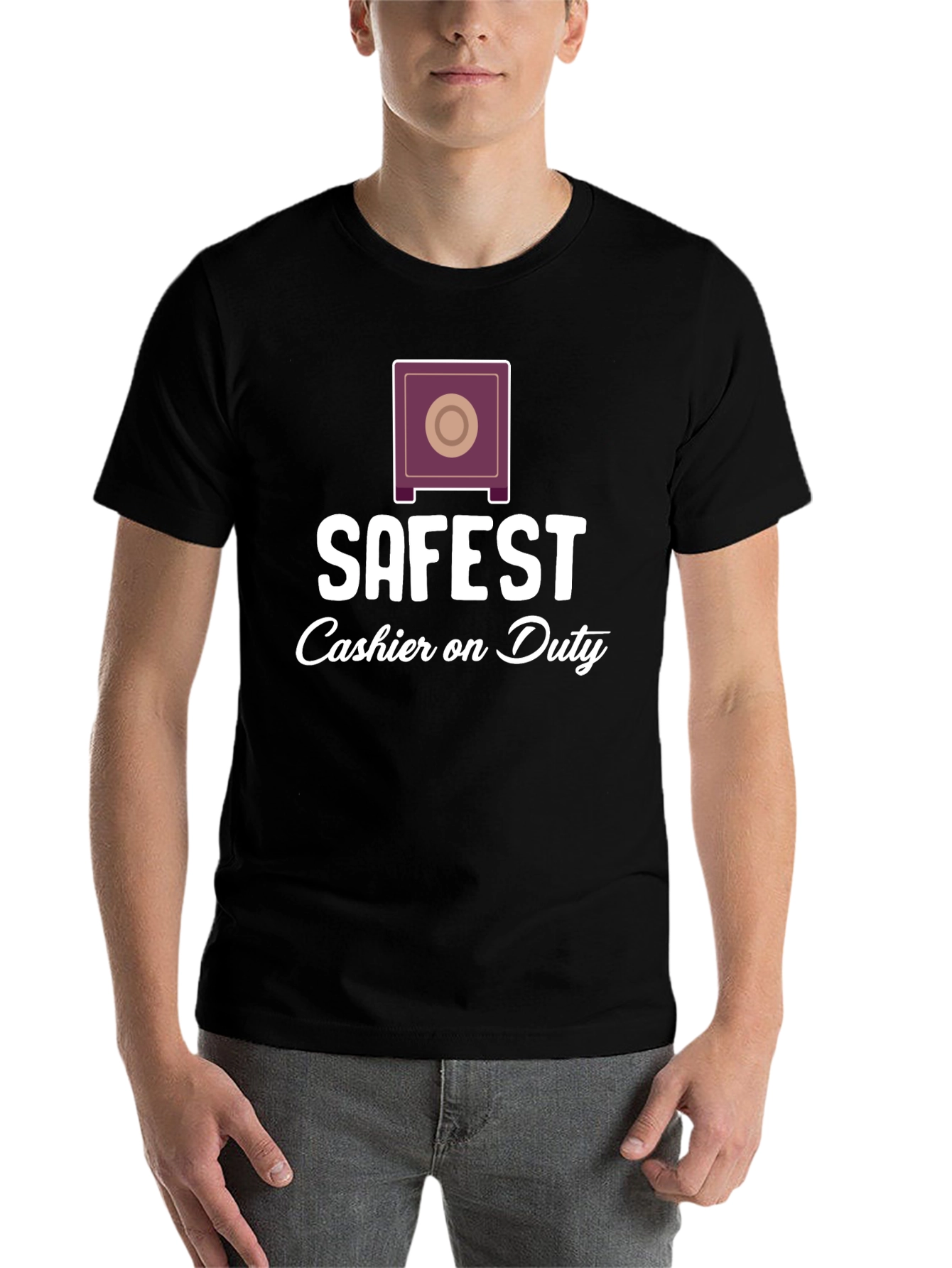 Black Safest Cashier On Duty Graphic Tee - Unique Design view 7