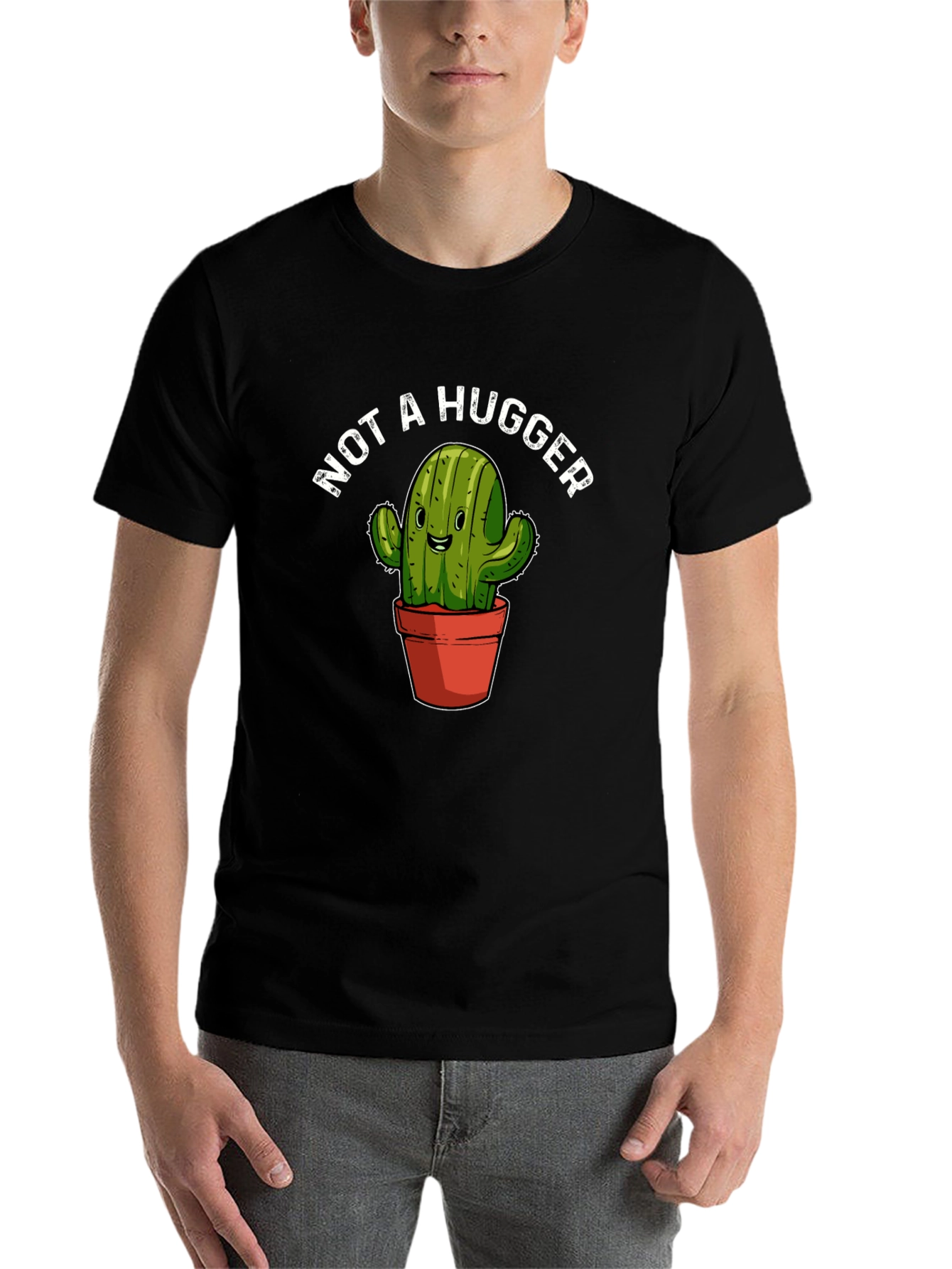 Black Not A Hugger Cactus Graphic T-Shirt view 7