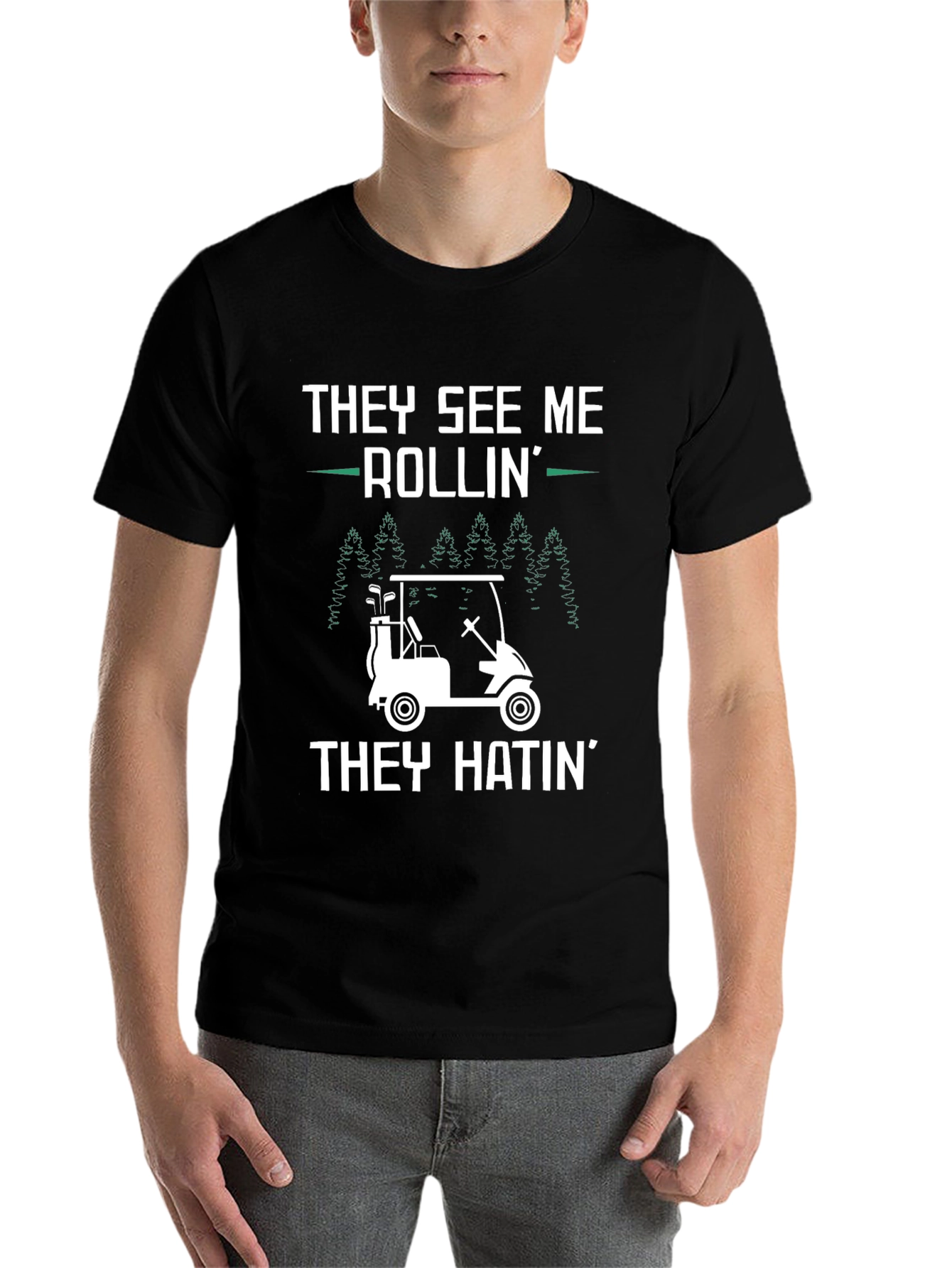 Black They See Me Rollin' T-Shirt - Golf Cart Humor view 7