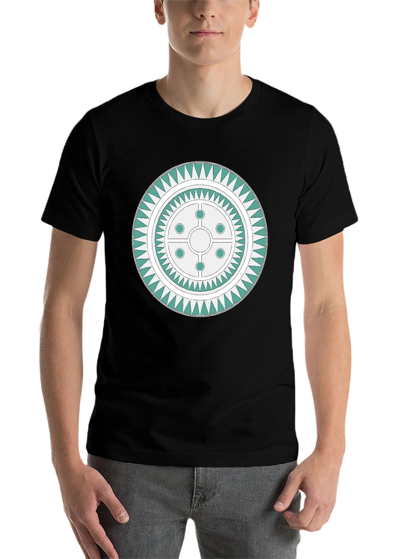 Black Geometric Circle Design Tee view 7