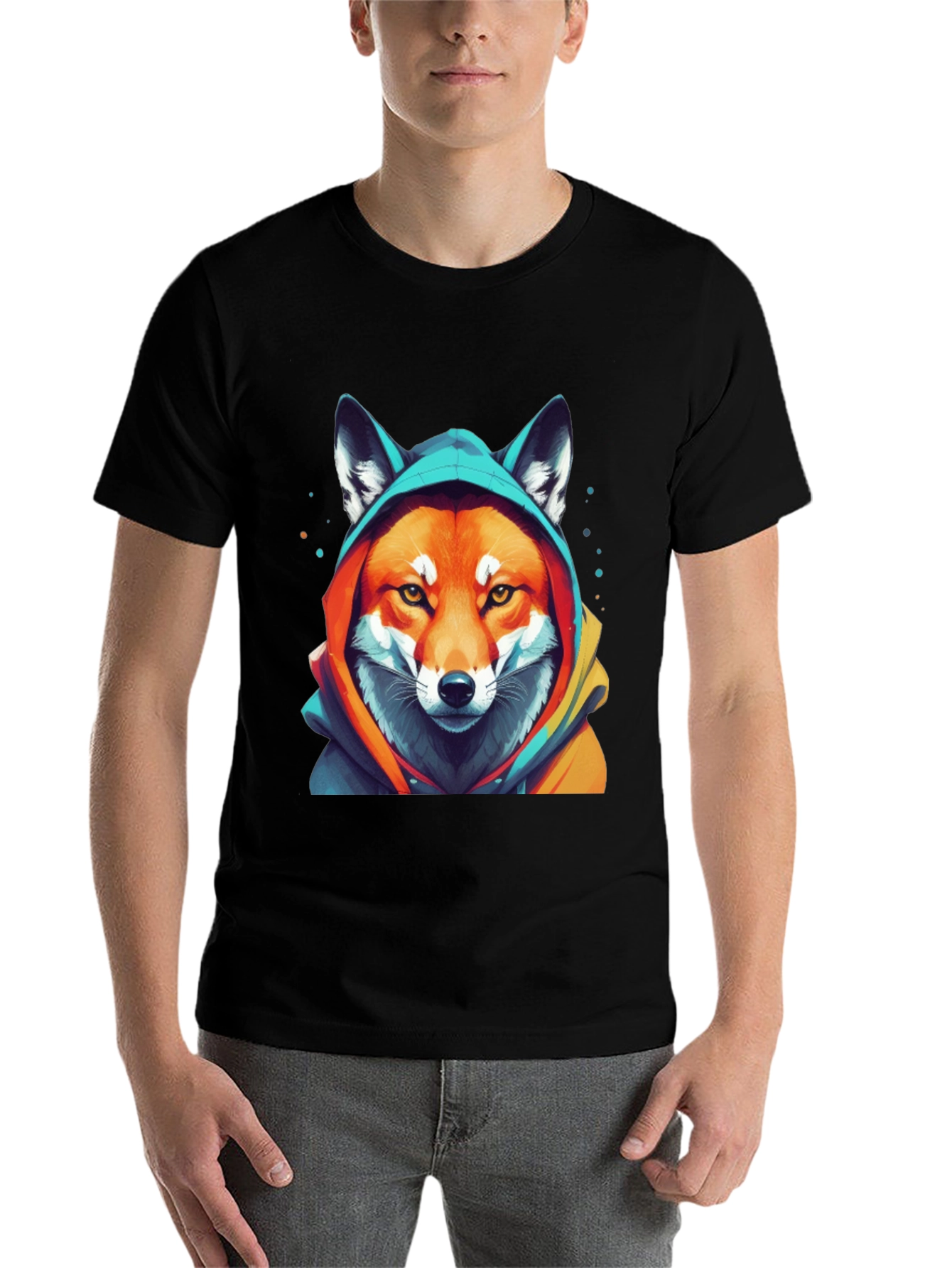Black Fox in Hoodie Graphic T-Shirt view 7