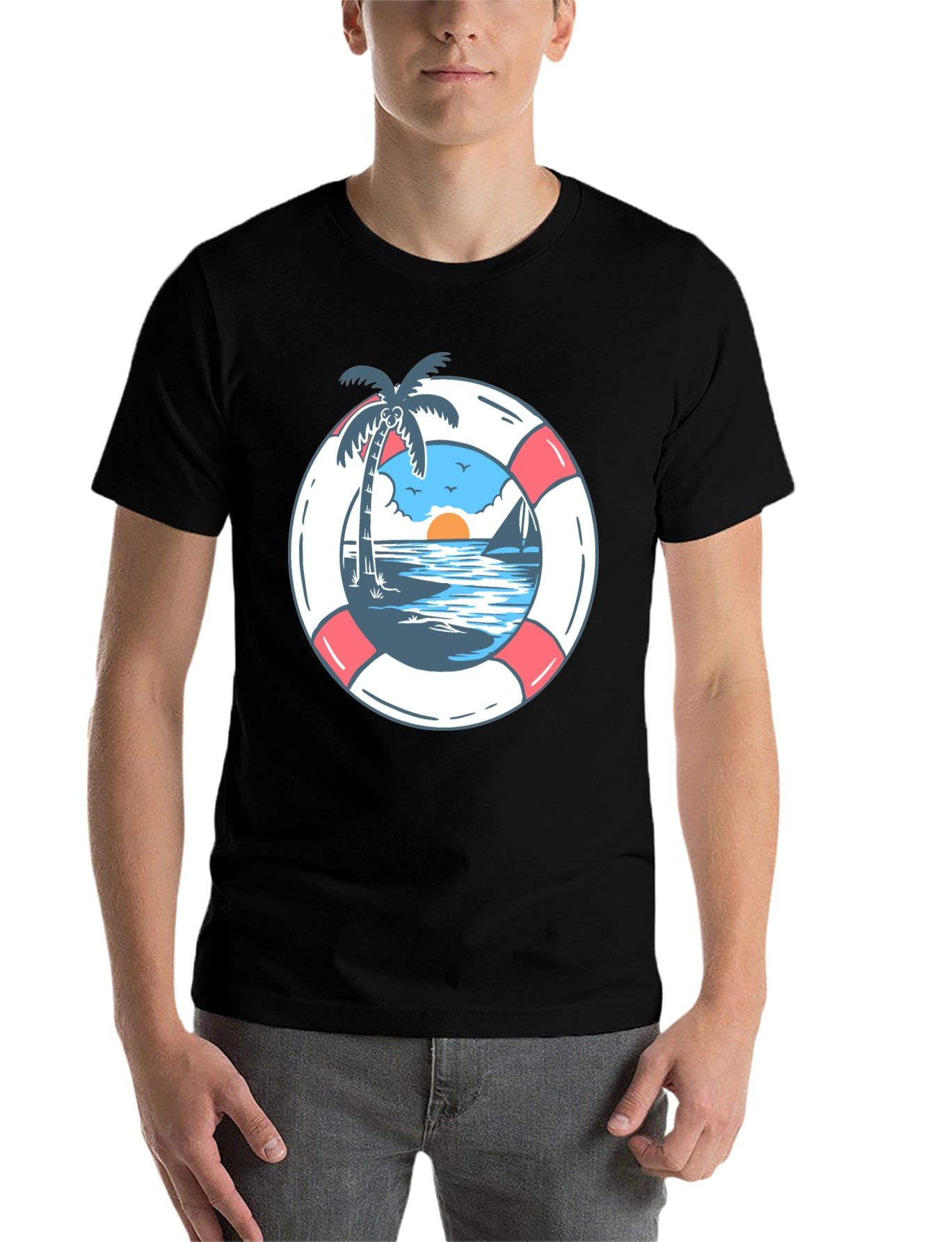 Tropical Beach Life Preserver Graphic Tee - 7