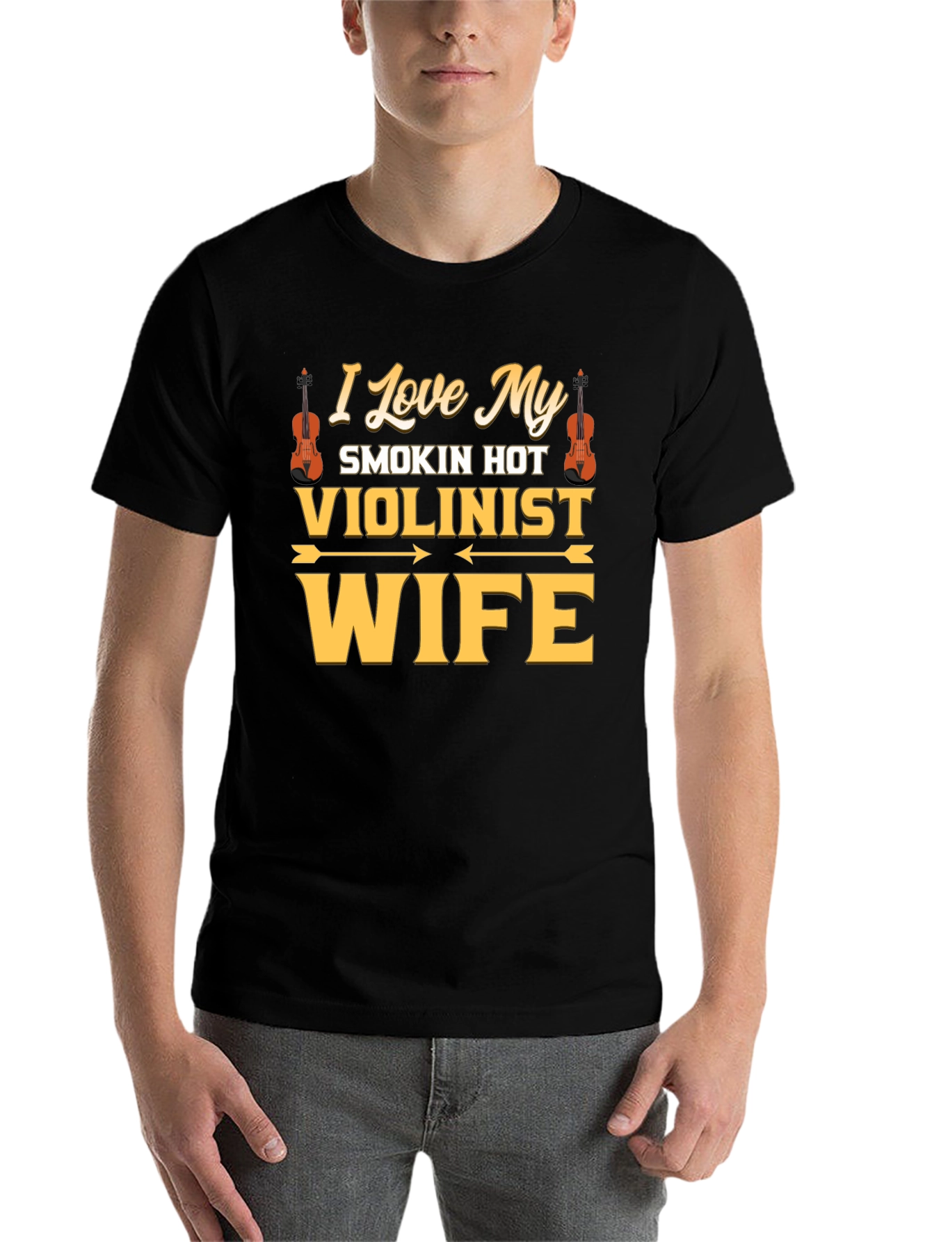 Black I Love My Smokin' Hot Violinist Wife T-Shirt view 7