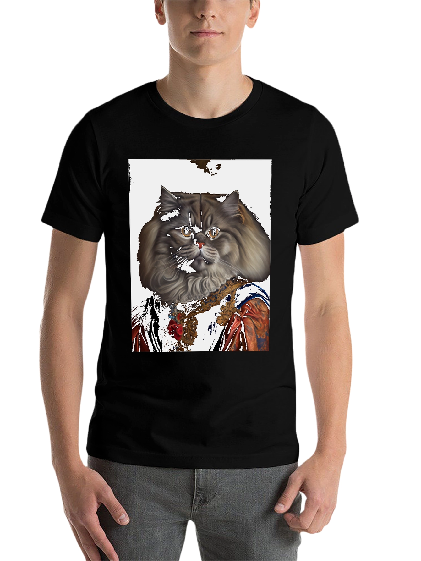 Black Renaissance Cat Graphic T-Shirt view 7