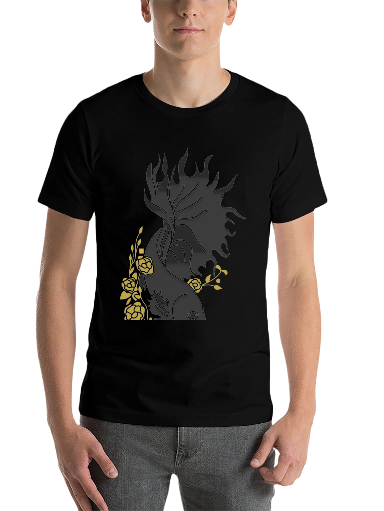 Black Floral Fish Graphic Black T-Shirt view 7