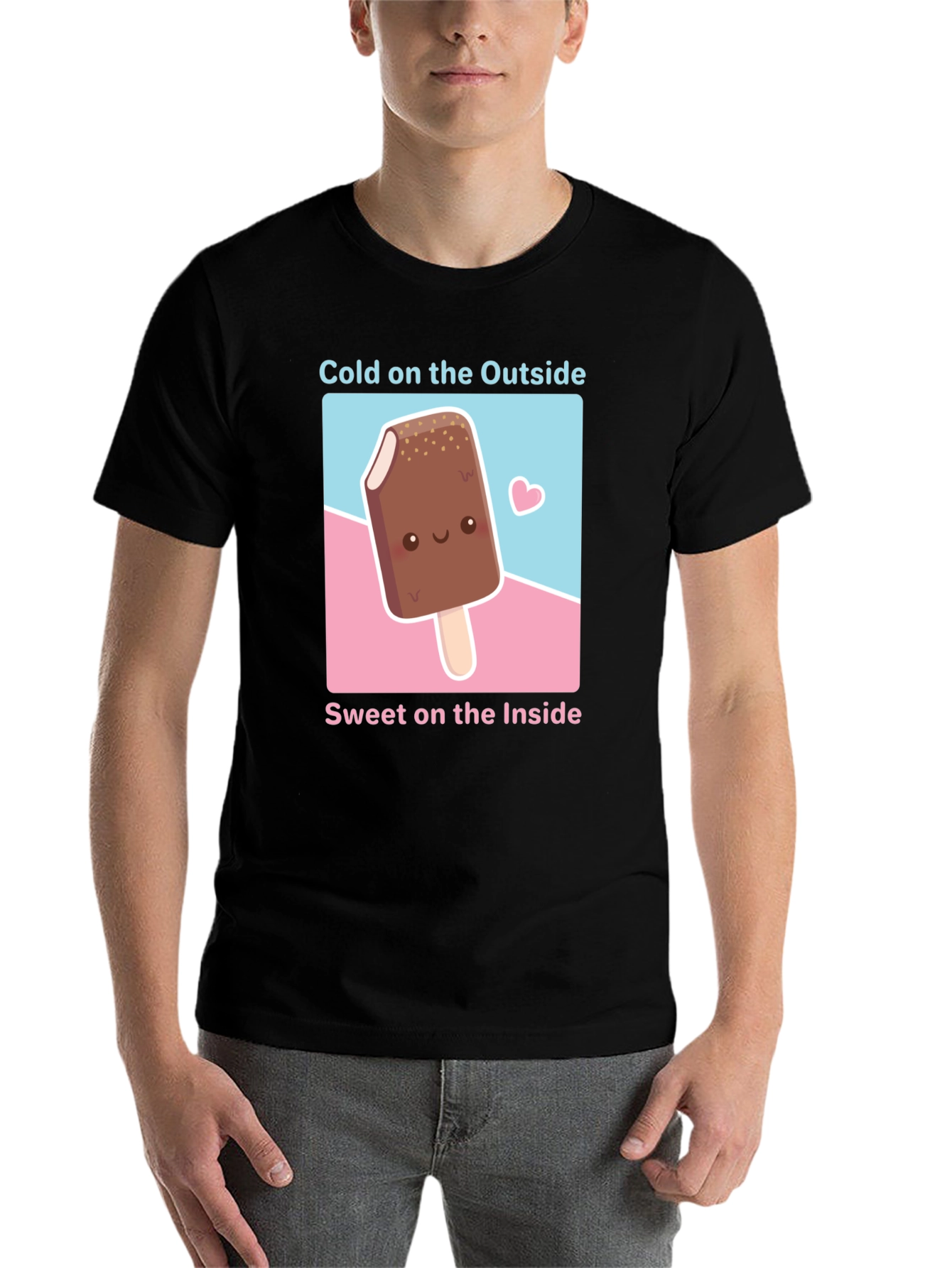 Black Cute Ice Cream T-Shirt - Cold Outside, Sweet Inside view 7