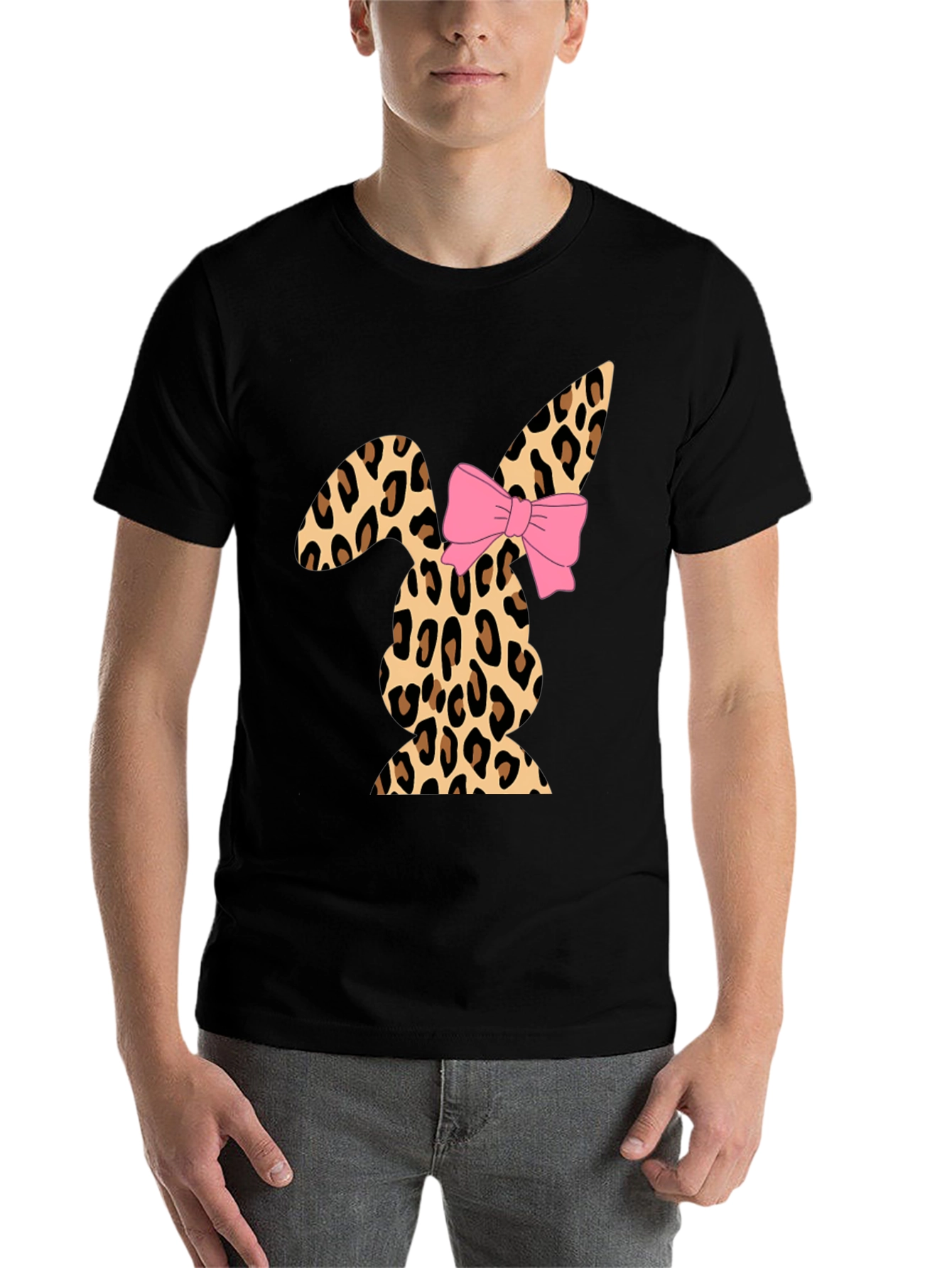 Black Leopard Print Easter Bunny T-Shirt with Bow view 7