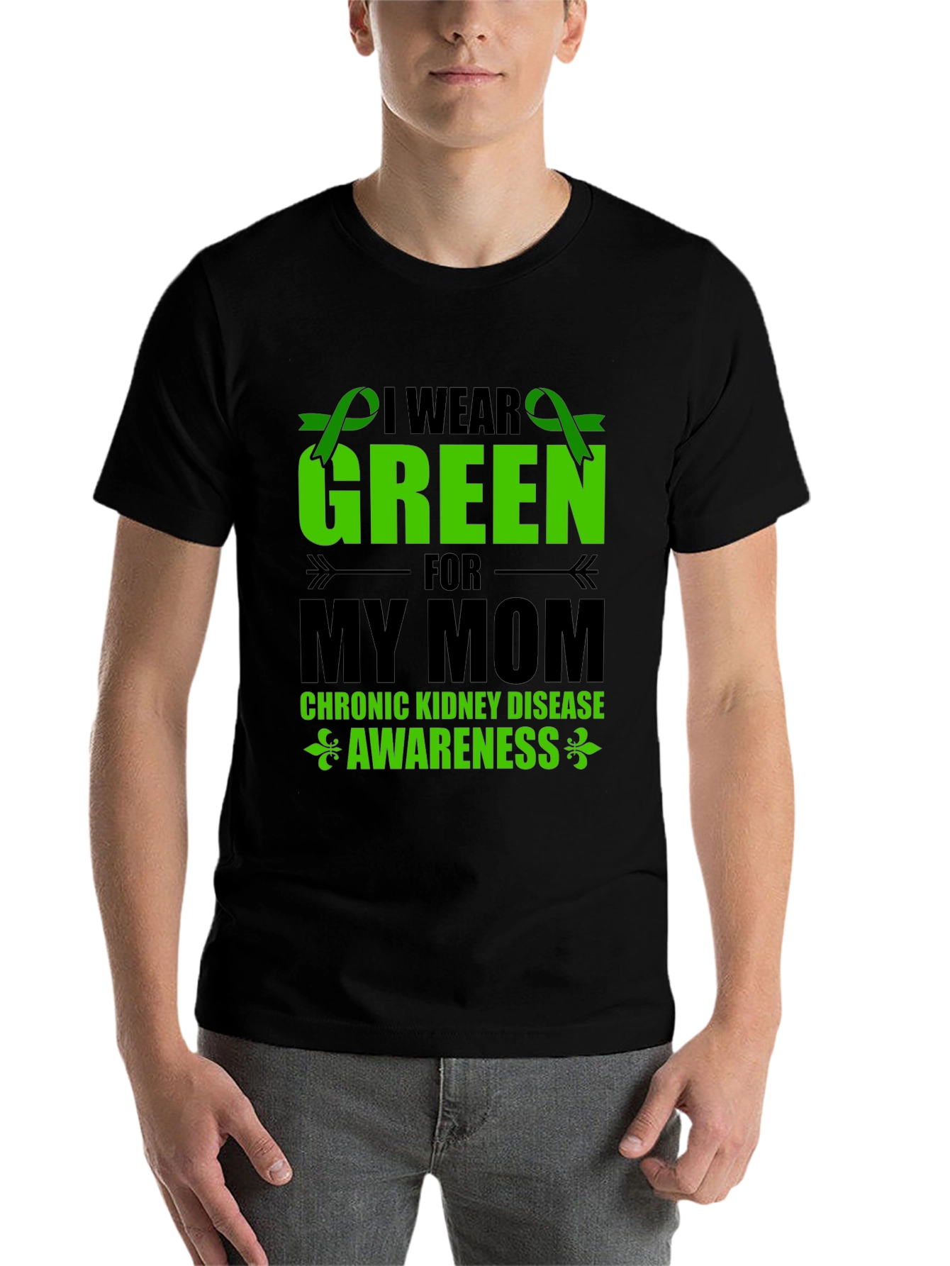 Black I Wear Green For My Mom Kidney Disease Awareness T-Shirt view 7