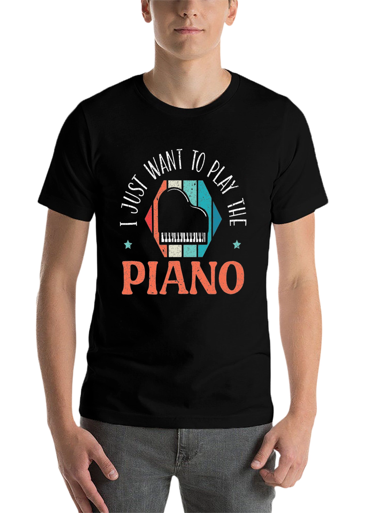 Black I Just Want To Play The Piano T-Shirt view 7