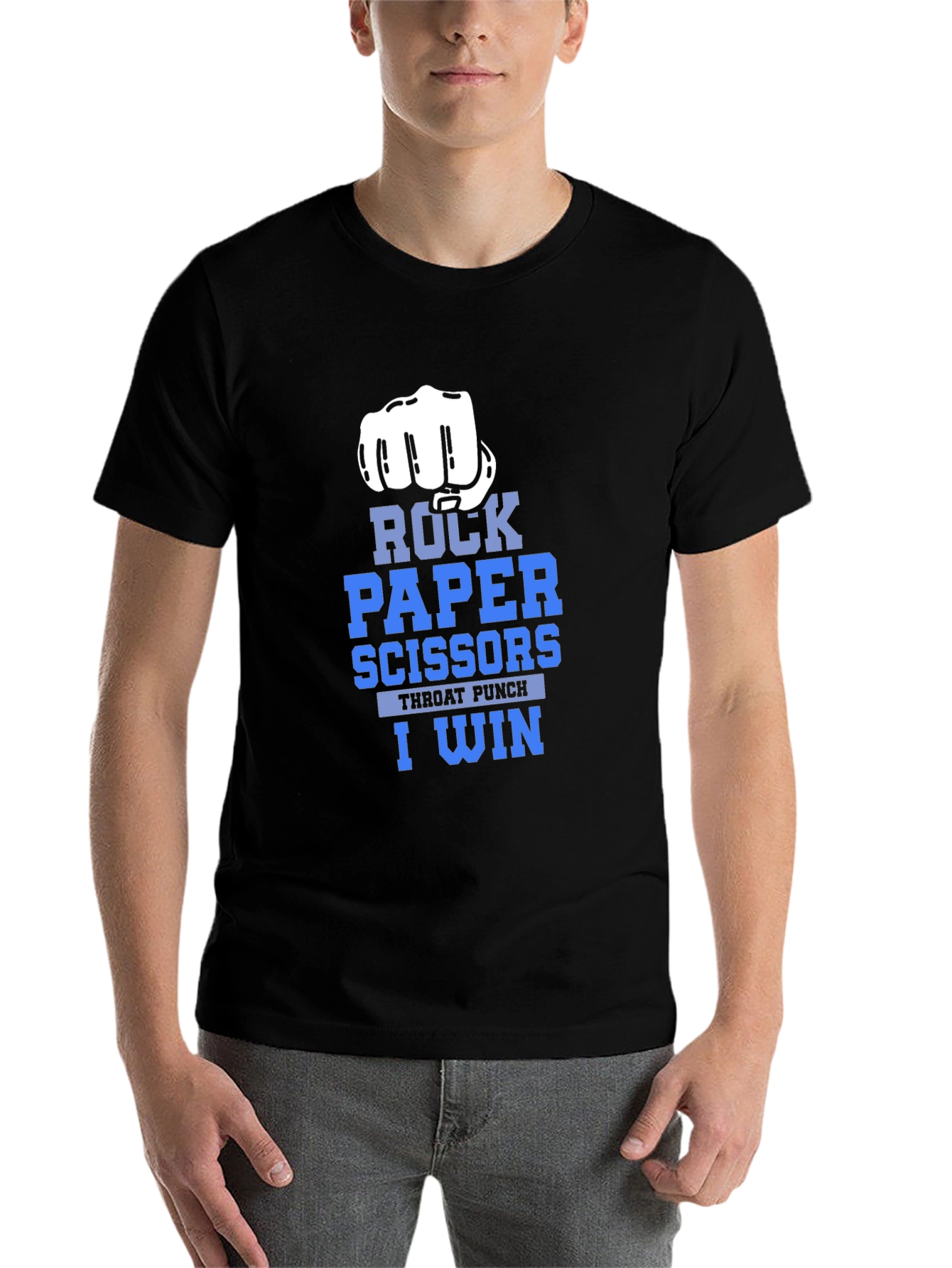 Black Rock Paper Scissors Throat Punch I Win T-Shirt view 7
