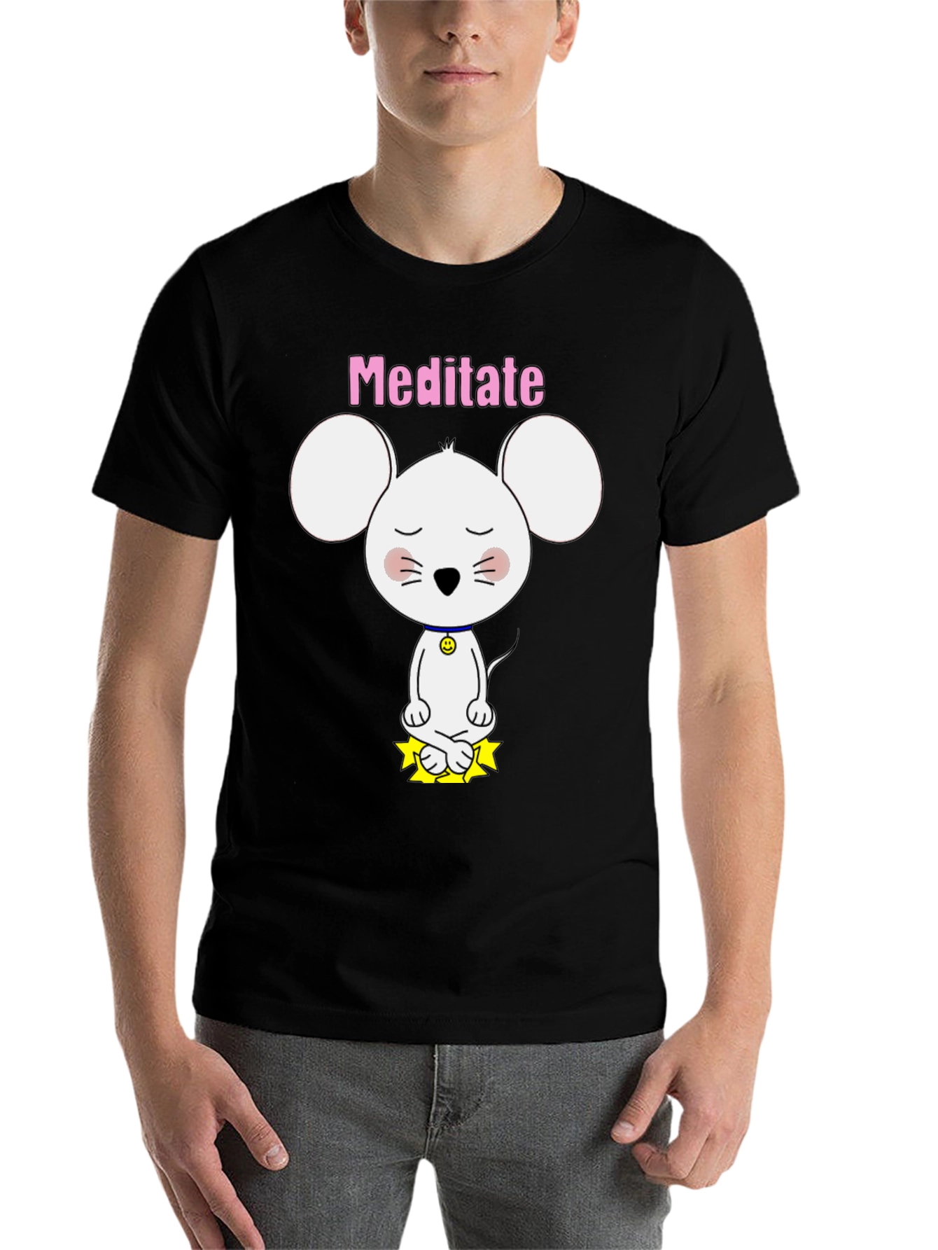 Black Meditate Mouse T-Shirt - Cute Yoga Cartoon Tee view 7