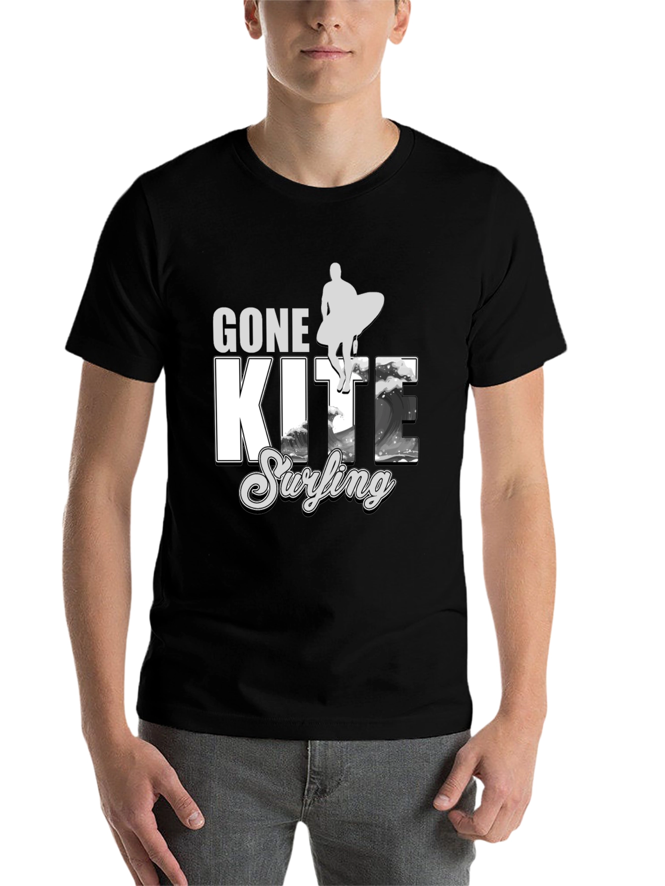 Black Gone Kite Surfing Black Graphic Tee view 7
