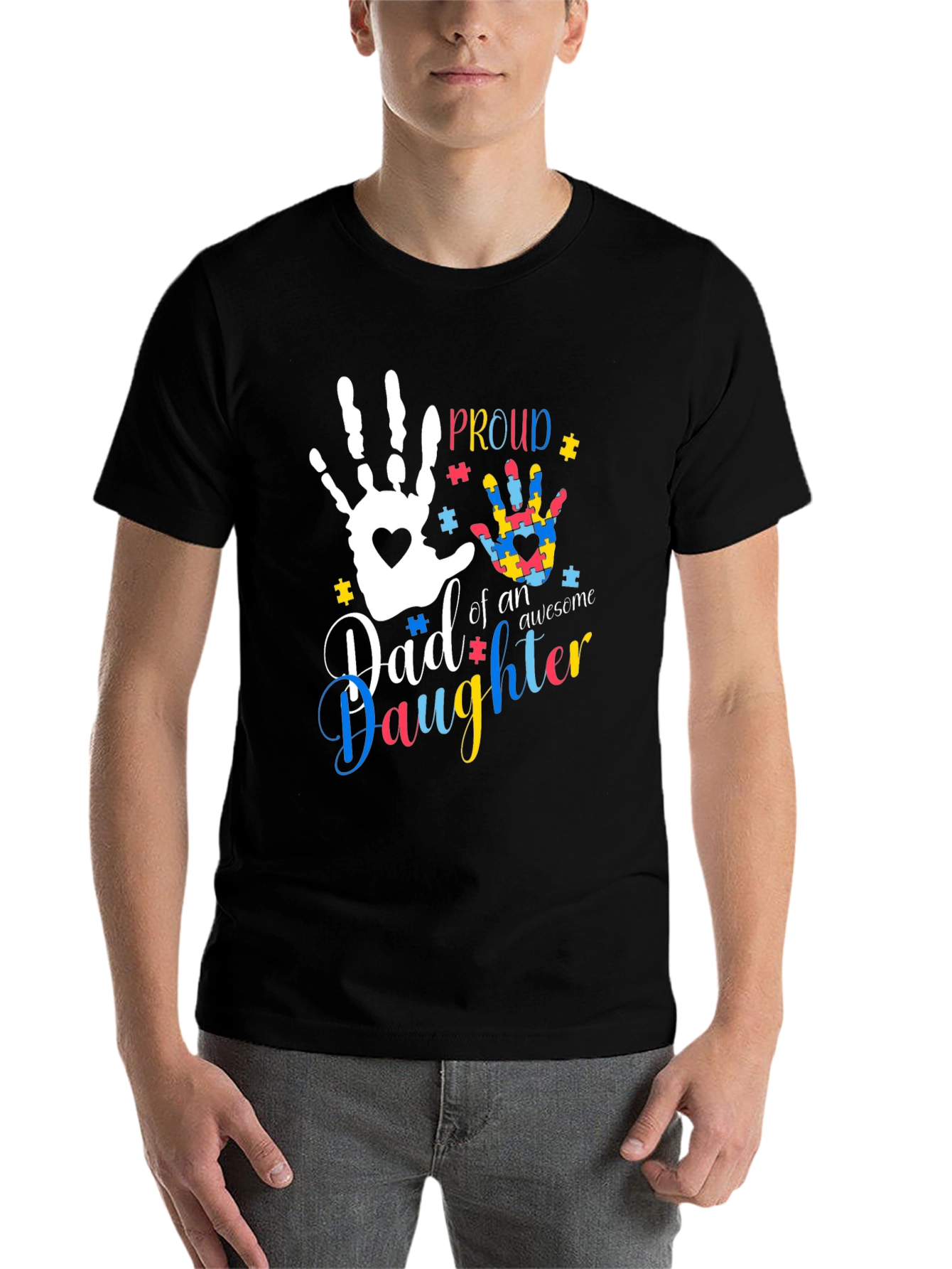 Black Proud Autism Dad T-Shirt view 7