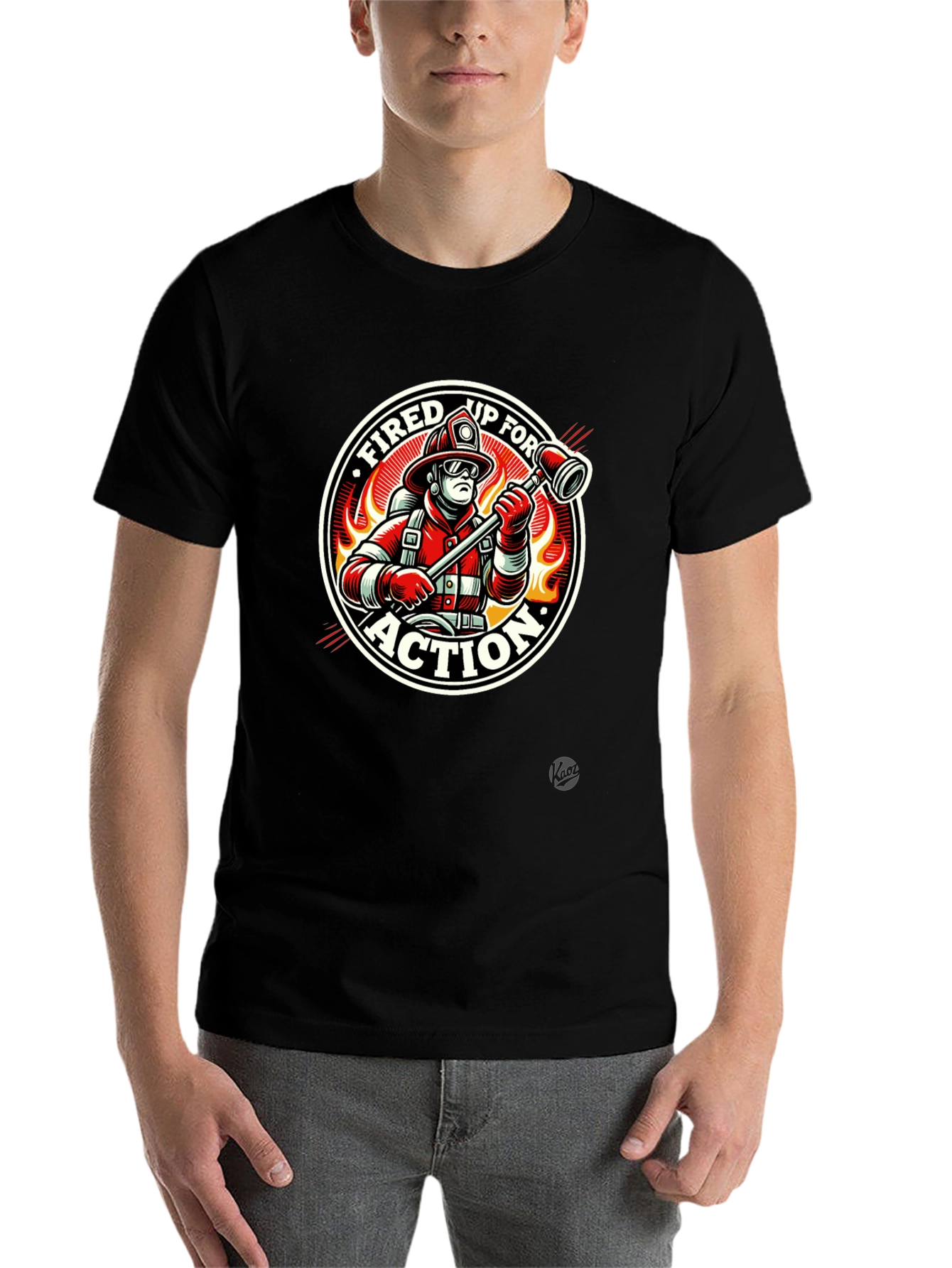 Black Fired Up for Action Firefighter Graphic T-Shirt view 7
