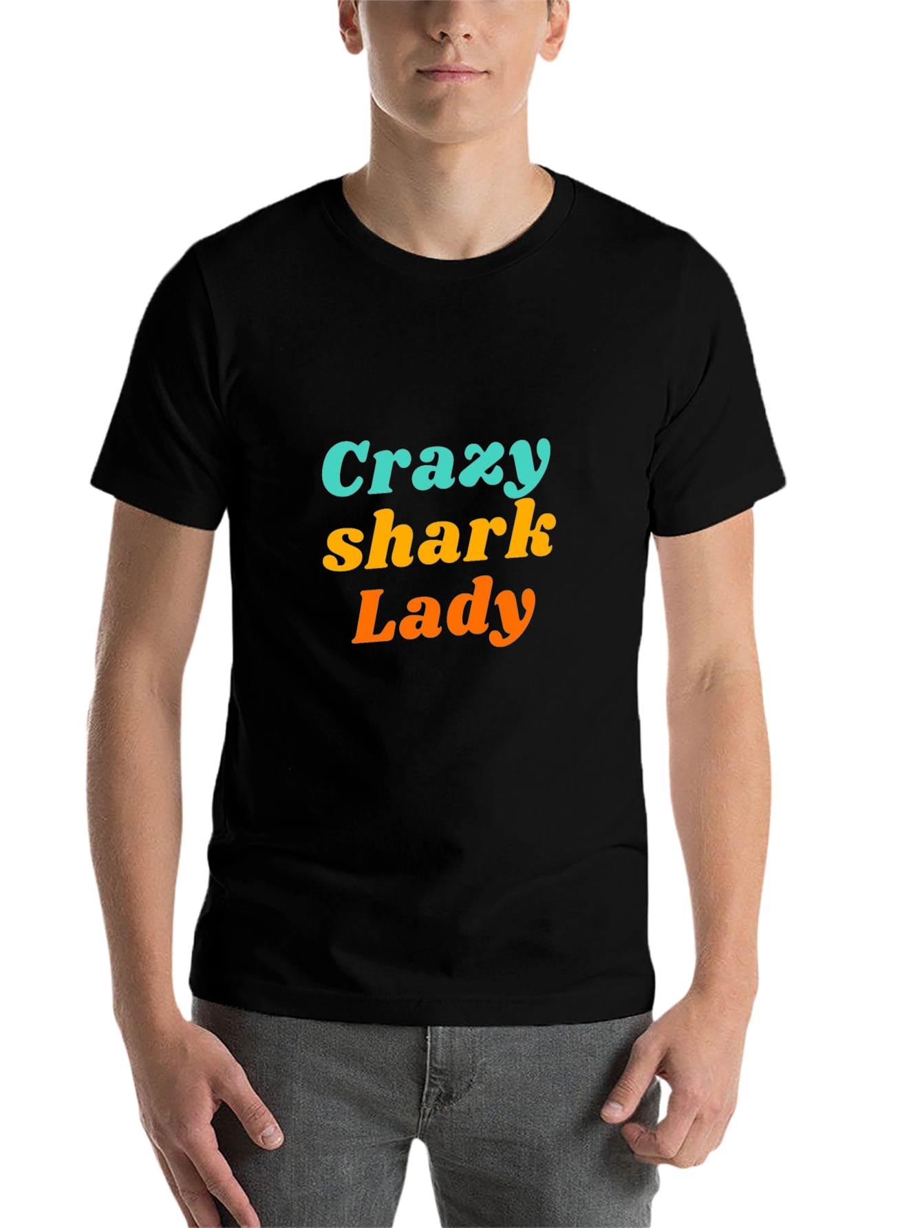 Crazy Shark Lady Black Graphic Tee - 7
