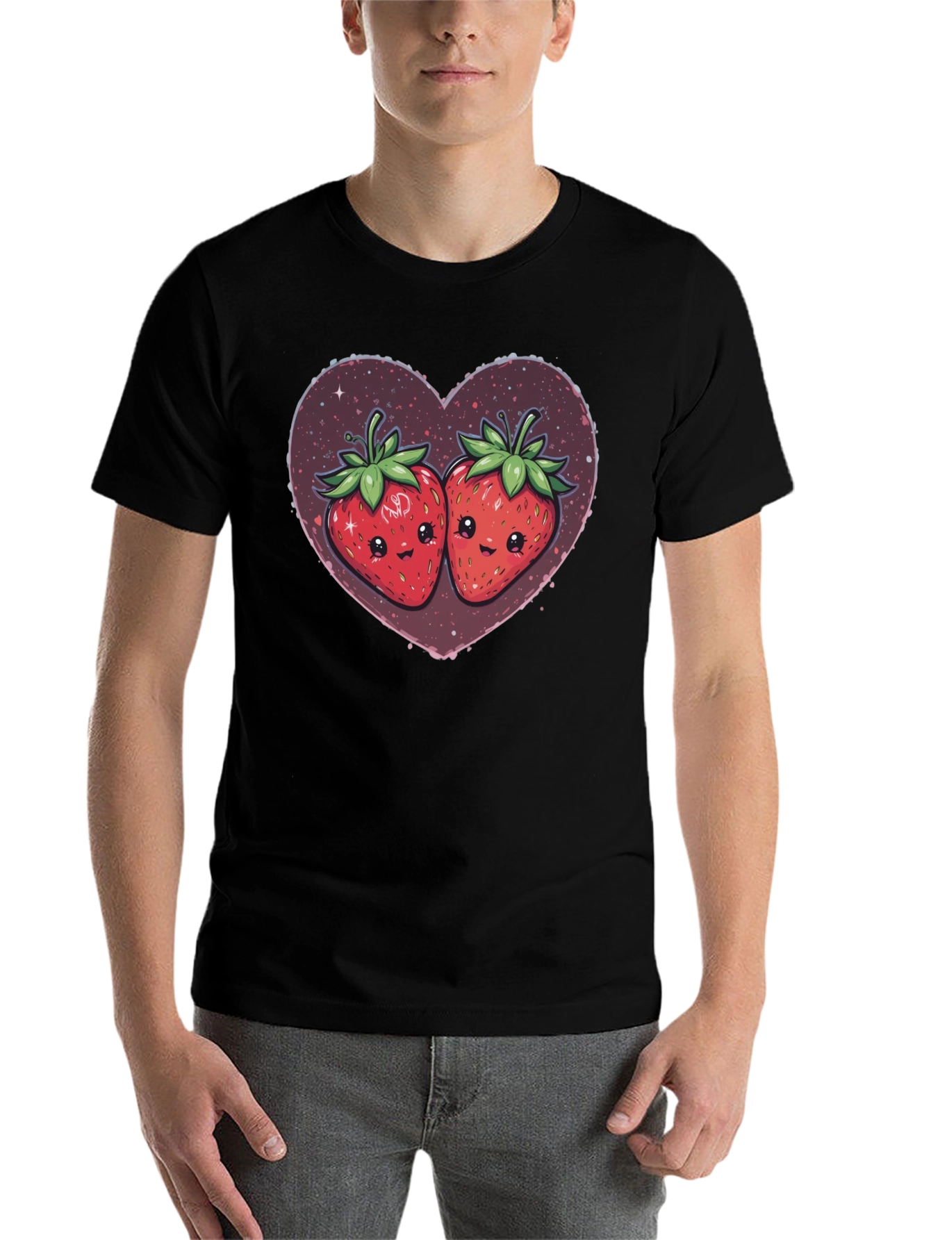 Black Strawberry Heart Kawaii Graphic Tee view 7