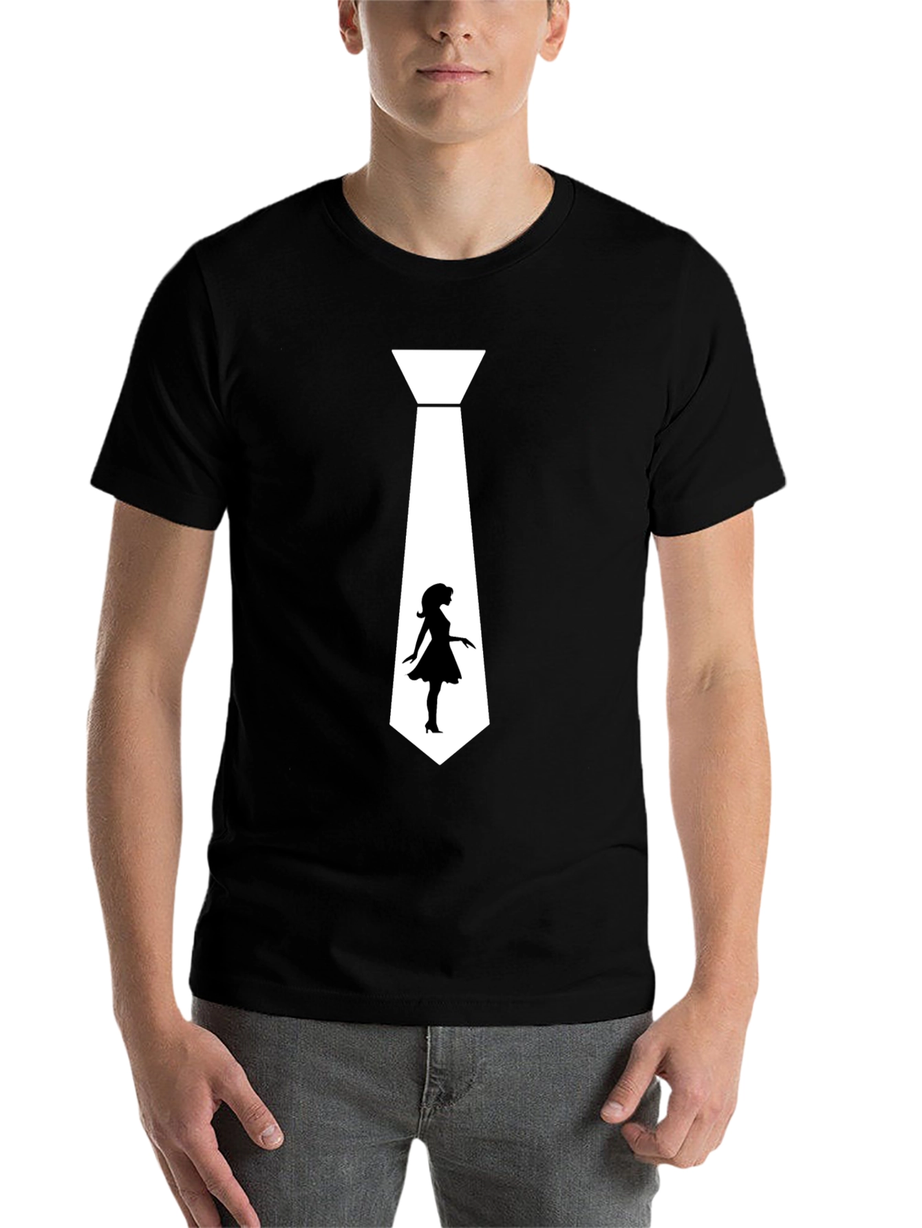 Black Fun Tie Graphic Tee - Dressy Casual T-Shirt view 7