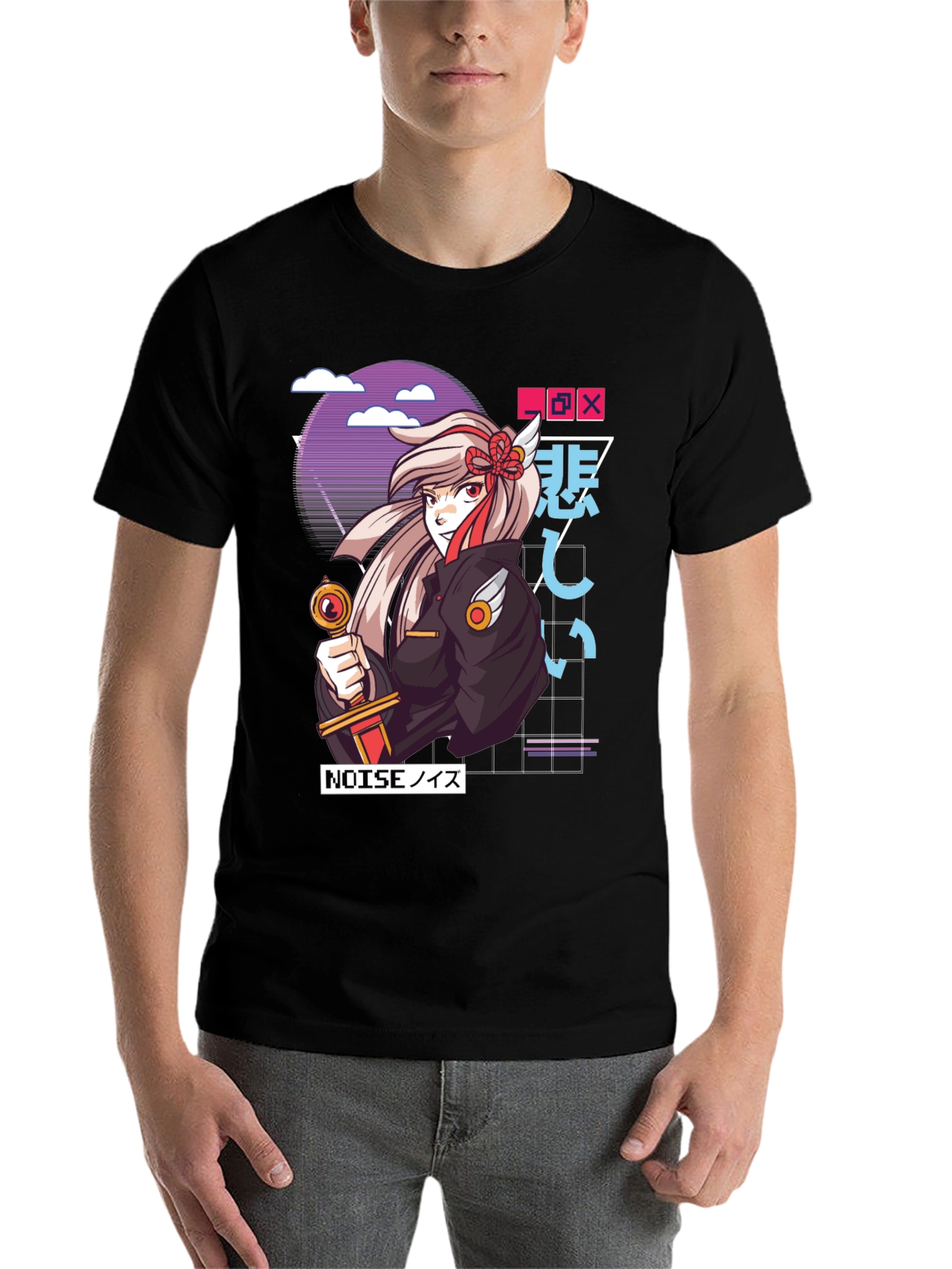 Black Anime Girl Graphic T-Shirt - Black view 7
