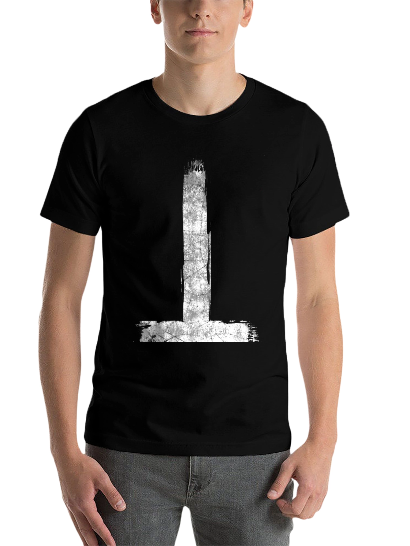 Black Grunge T-Shirt White Cross Style Black Cotton Tee view 7