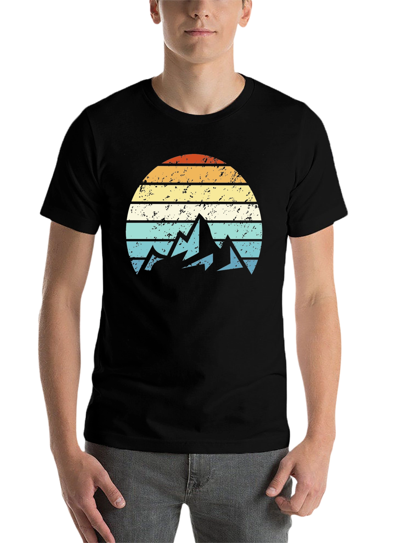 Black Retro Mountain Sunset Graphic T-Shirt view 7