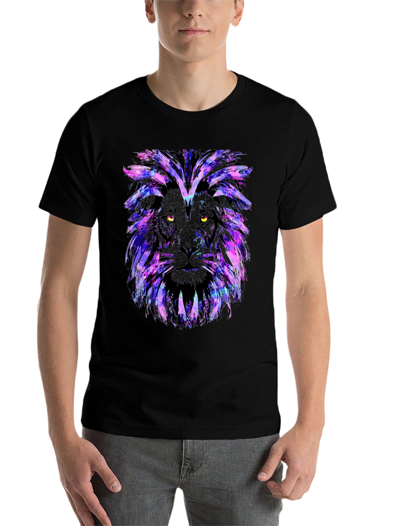 Black Galaxy Lion Graphic Tee - Stylish Men's Black T-Shirt view 7